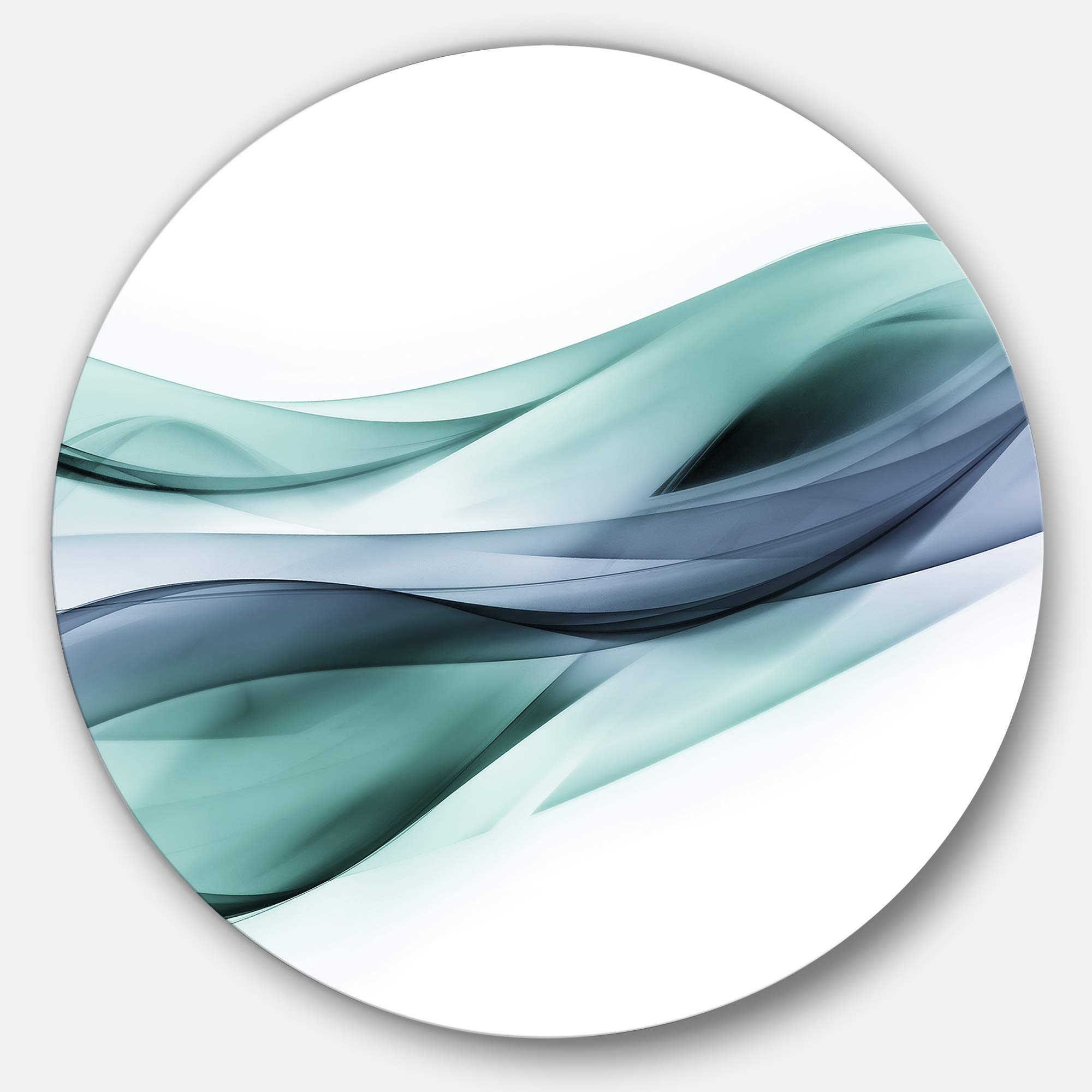DesignArt Round Metal Wall Art - Fractal Lines Grey Blue Abstract Decor for Living Room, Bedroom & Office | Modern Home Decor