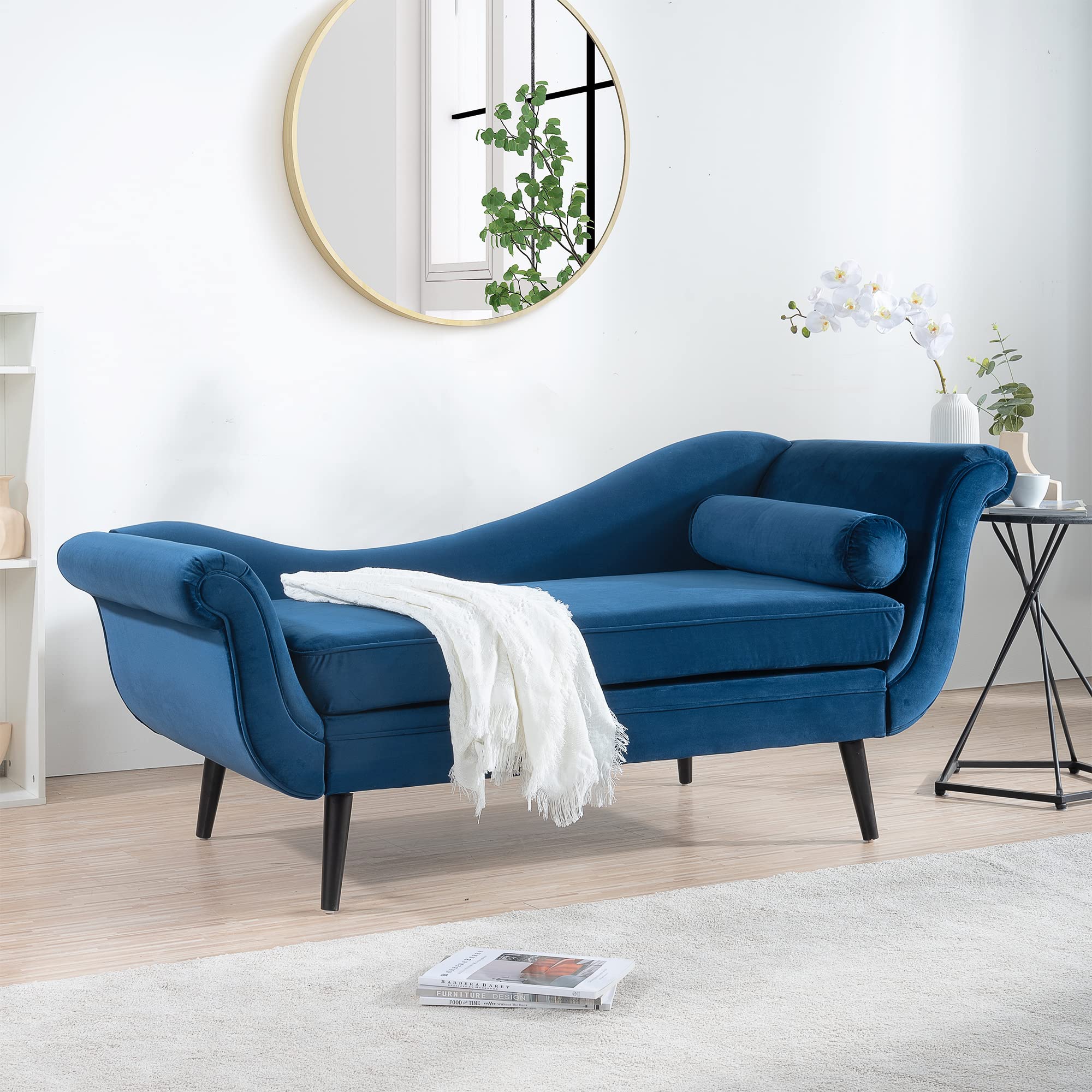 Bellemave Modern Upholstered Chaise Lounge Chair with Scroll Arms - Convertible Sleeper Sofa Bed for Living Room, Bedroom & Apartment - Soft Fabric Blue Chaise - Perfect for Relaxing, Reading & Small Space Living