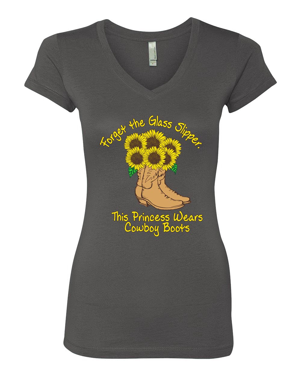Princess Wears Cowboy Boots Graphic T-Shirt for Women - Vintage Pop Culture V-Neck Tee - Perfect for Concerts, Festivals & Casual Wear