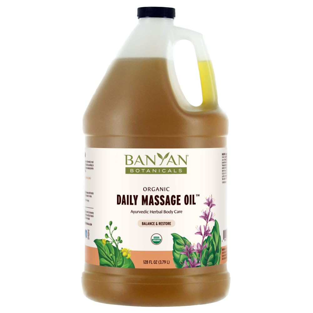 Organic Ayurvedic Massage Oil for Daily Use - Banyan Botanicals Balancing & Grounding Massage Oil with Ashwagandha & Shatavari - 128 oz Non-GMO, Sustainably Sourced - Perfect for Relaxation, Aromatherapy & Self-Care Rituals