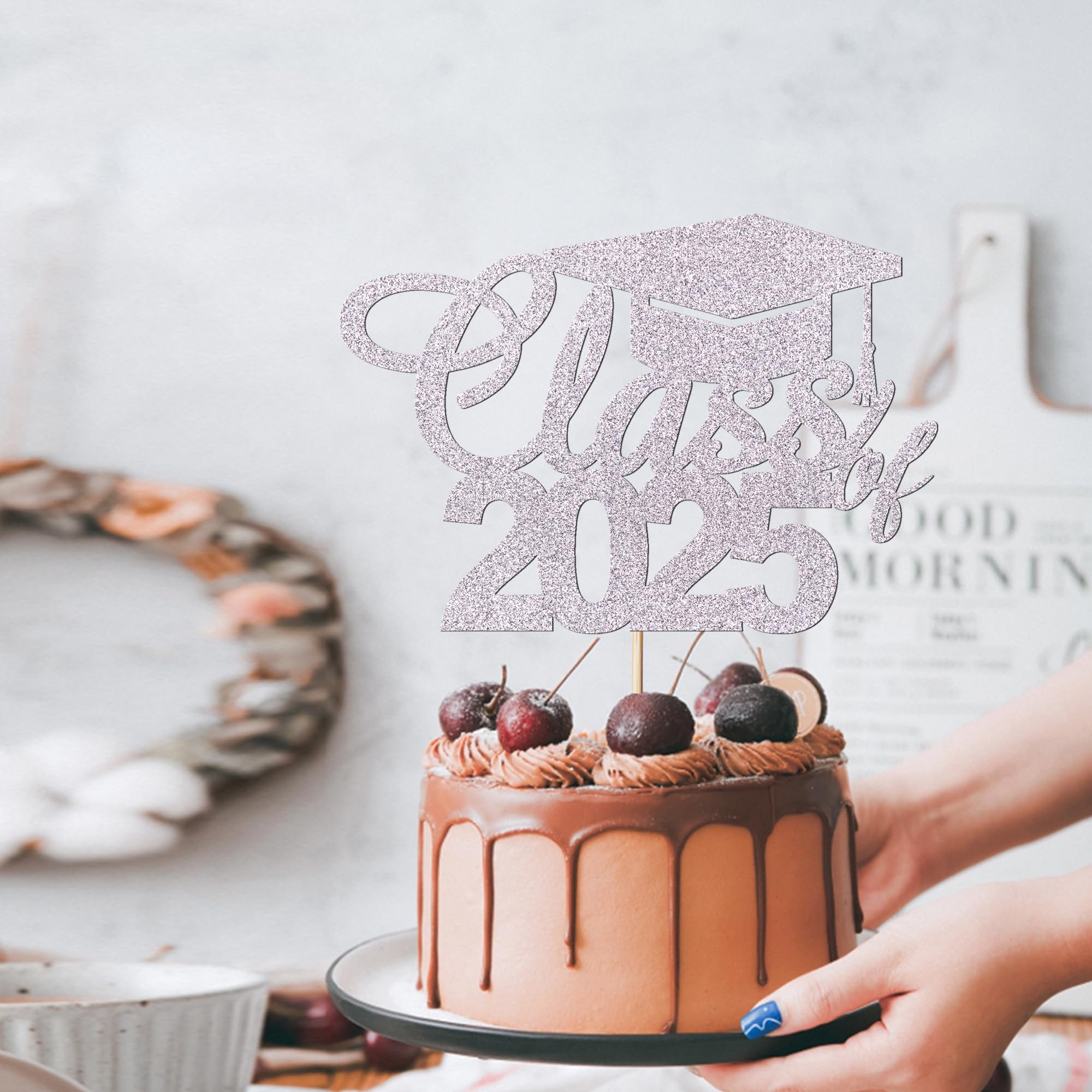 Class of 2025 Graduation Cake Topper - Silver Ceremony Cake Decoration for Graduation Parties, Commencement Celebrations & School Events