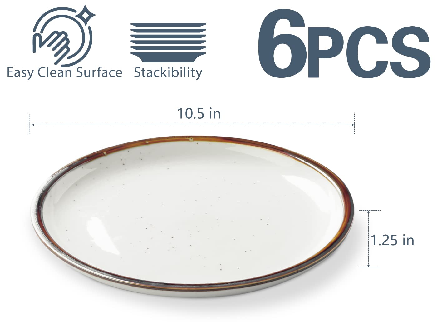 ONEMORE 10.5 Inch Dinner Plates and 30 oz Pasta Bowls Set - Microwave, Oven & Dishwasher Safe - Cream White Porcelain Dinnerware for Family Meals, Parties & Restaurant Use