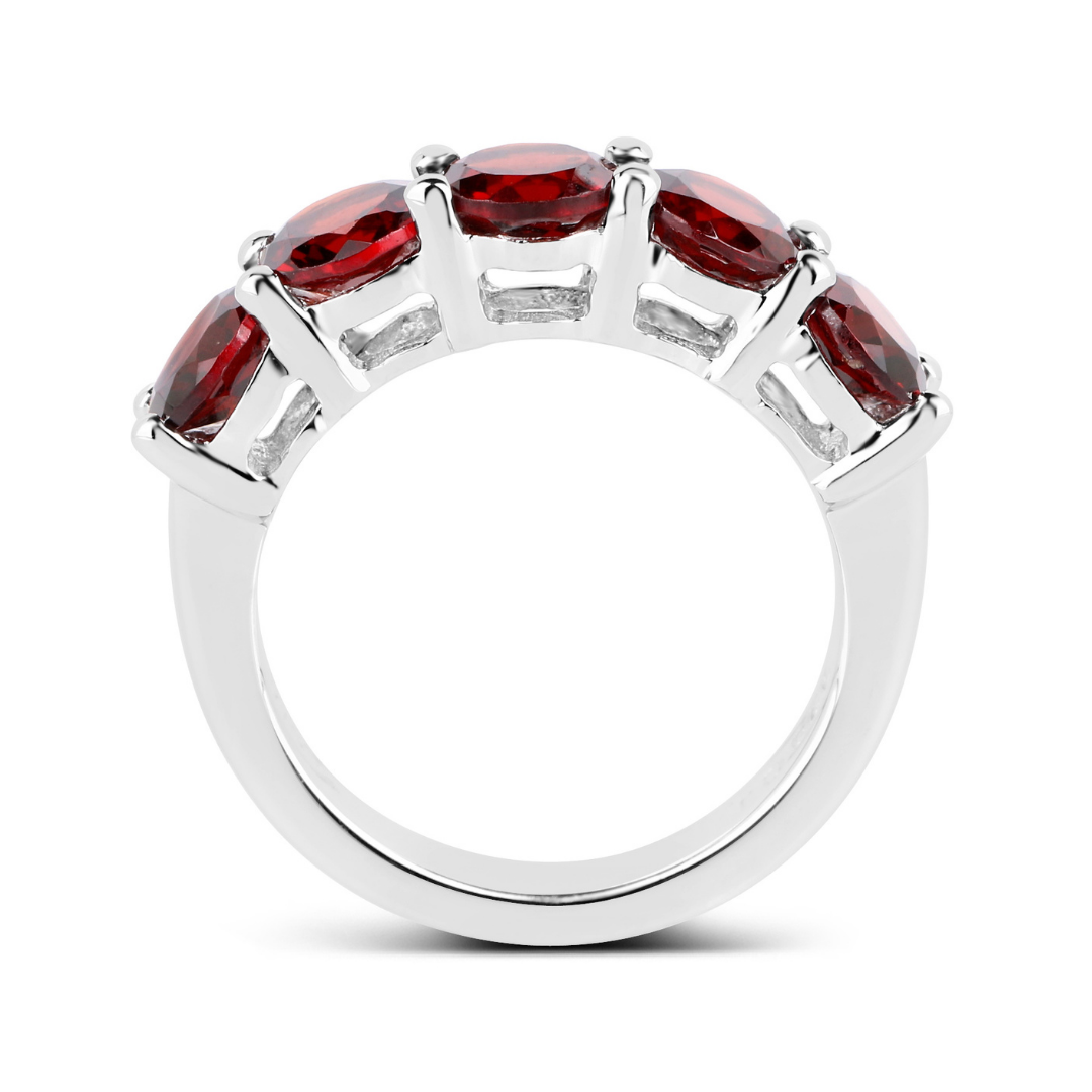 Genuine Garnet 5 Stone Ring for Women - Sterling Silver Bohemian Jewelry - Perfect for Weddings, Parties & Everyday Wear