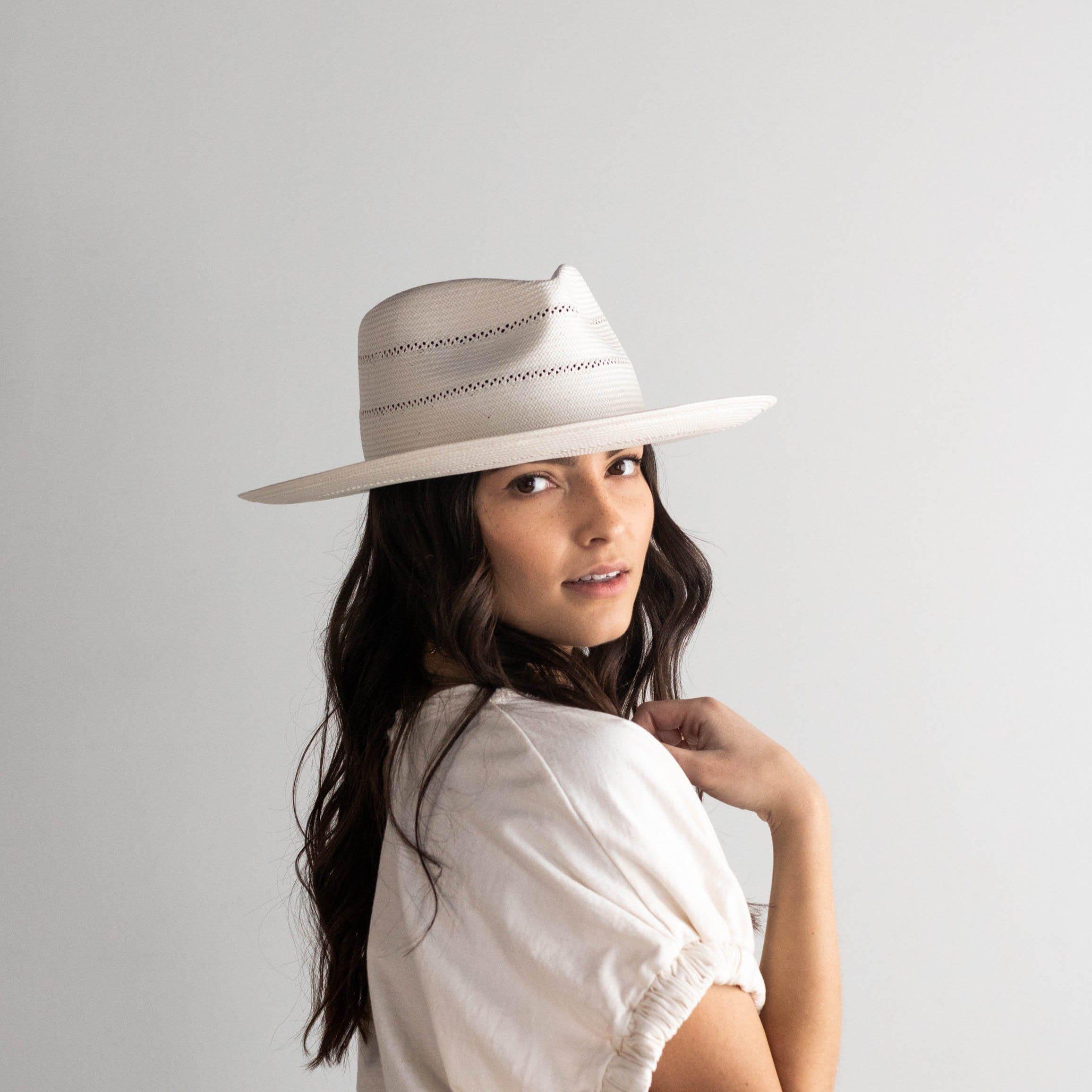 Arlo Cream Band Straw Teardrop Fedora Hat - Blemished Summer Sun Hat for Women, Beach Vacation & Outdoor Activities