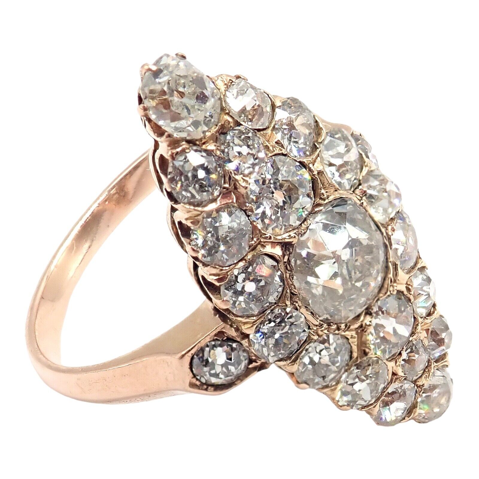 Antique 1930s 18K Rose Gold Vintage Estate Ring with 3.80ctw Old Miner Cut Diamonds - Perfect for Weddings, Anniversaries & Special Occasions