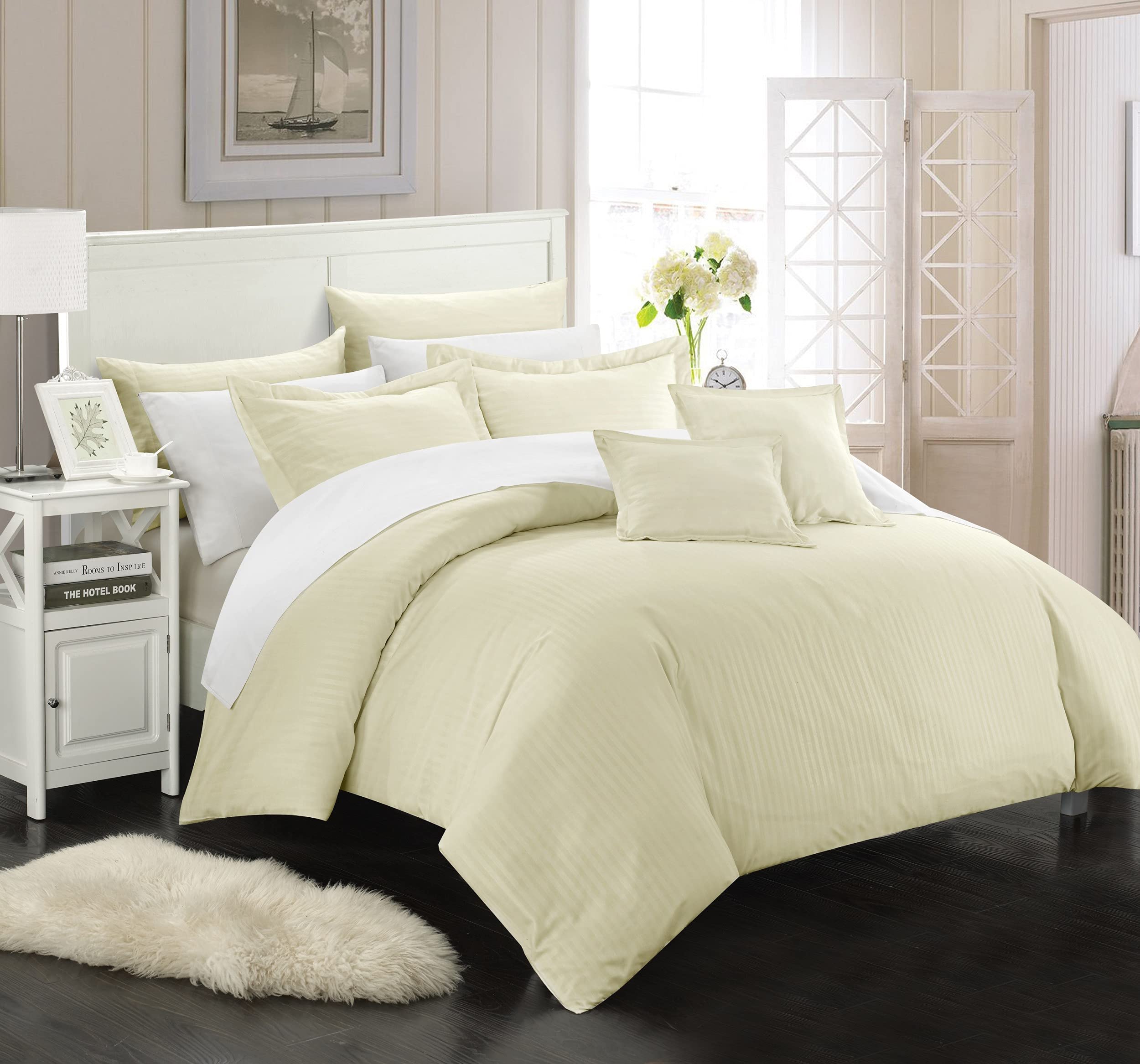 Stylish Khaya Down Alternative Jacquard Striped Comforter Set - Twin Size Beige Bedding Essentials for Cozy Bedroom Decor | Perfect for Guest Rooms & Dormitories