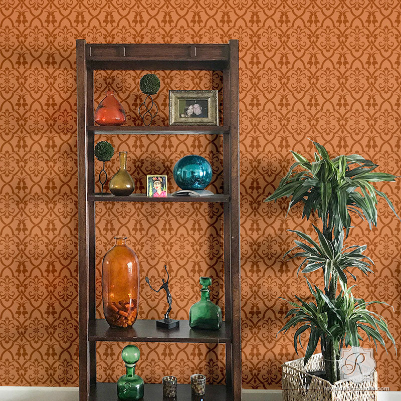 Aladdin Damask Wall Stencil - Reusable DIY Painting Template for Home Decor, Bedroom, Living Room & Nursery - Perfect for Wall Art, Accent Walls & Furniture Upcycling