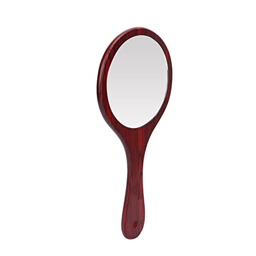 Vintage Red Wooden Handheld Makeup Mirror - HD Reflection, Comfortable Grip & Compact Design for Home, Hotel, Salon & Travel Beauty Essentials | Perfect for Makeup Application, Hairstyling & Personal Grooming