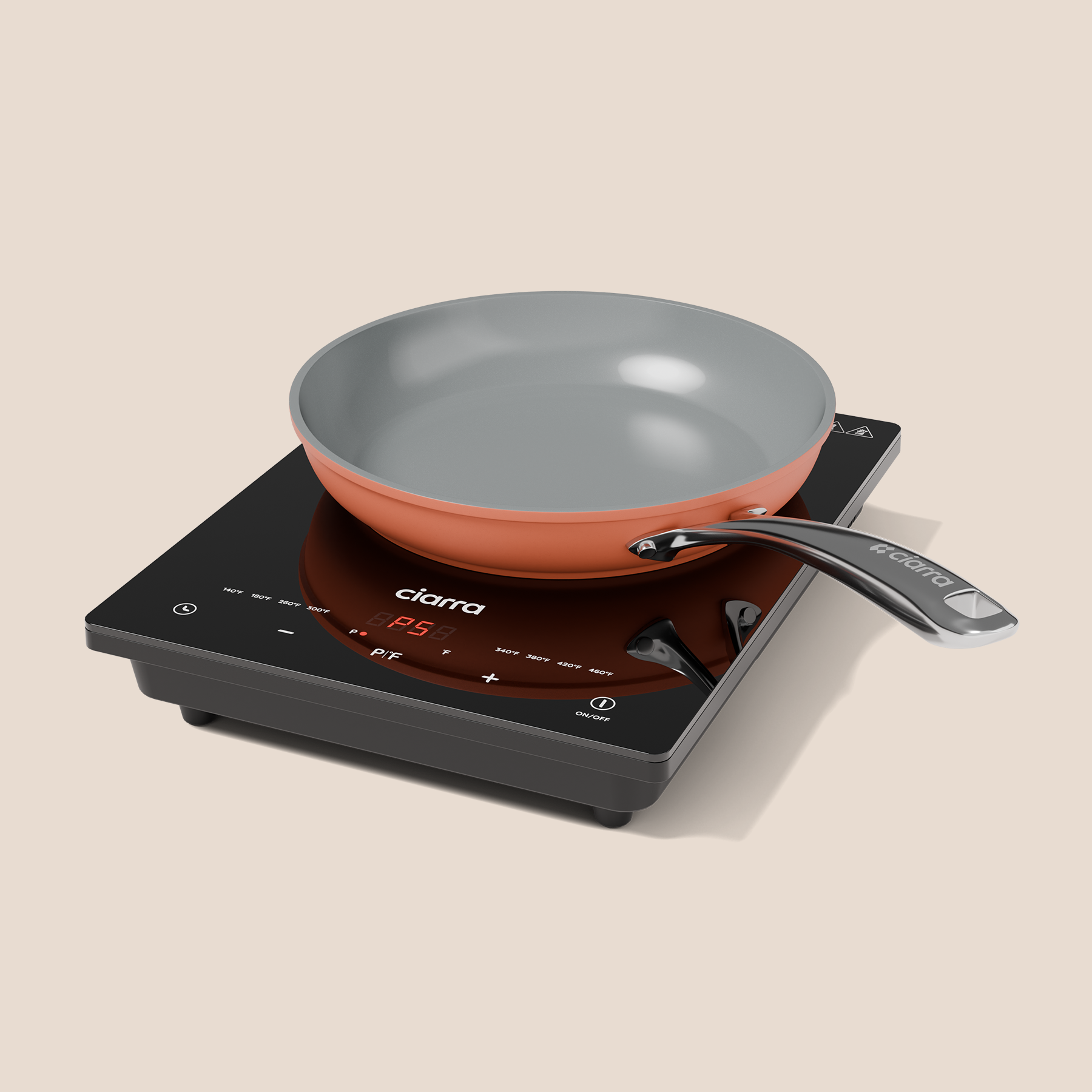 Ciarra 2-Piece Induction Cooktop & Non-Stick Fry Pan Set - Perfect for Home Kitchen, Camping & Small Spaces Cooking
