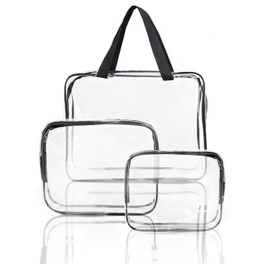 Kaxich 3-Piece Clear PVC Toiletry Bag Set - Waterproof Travel Cosmetic Organizer with Zipper for Men & Women | Perfect for Airplane Carry-On, Gym, Business Trips & Bathroom Storage