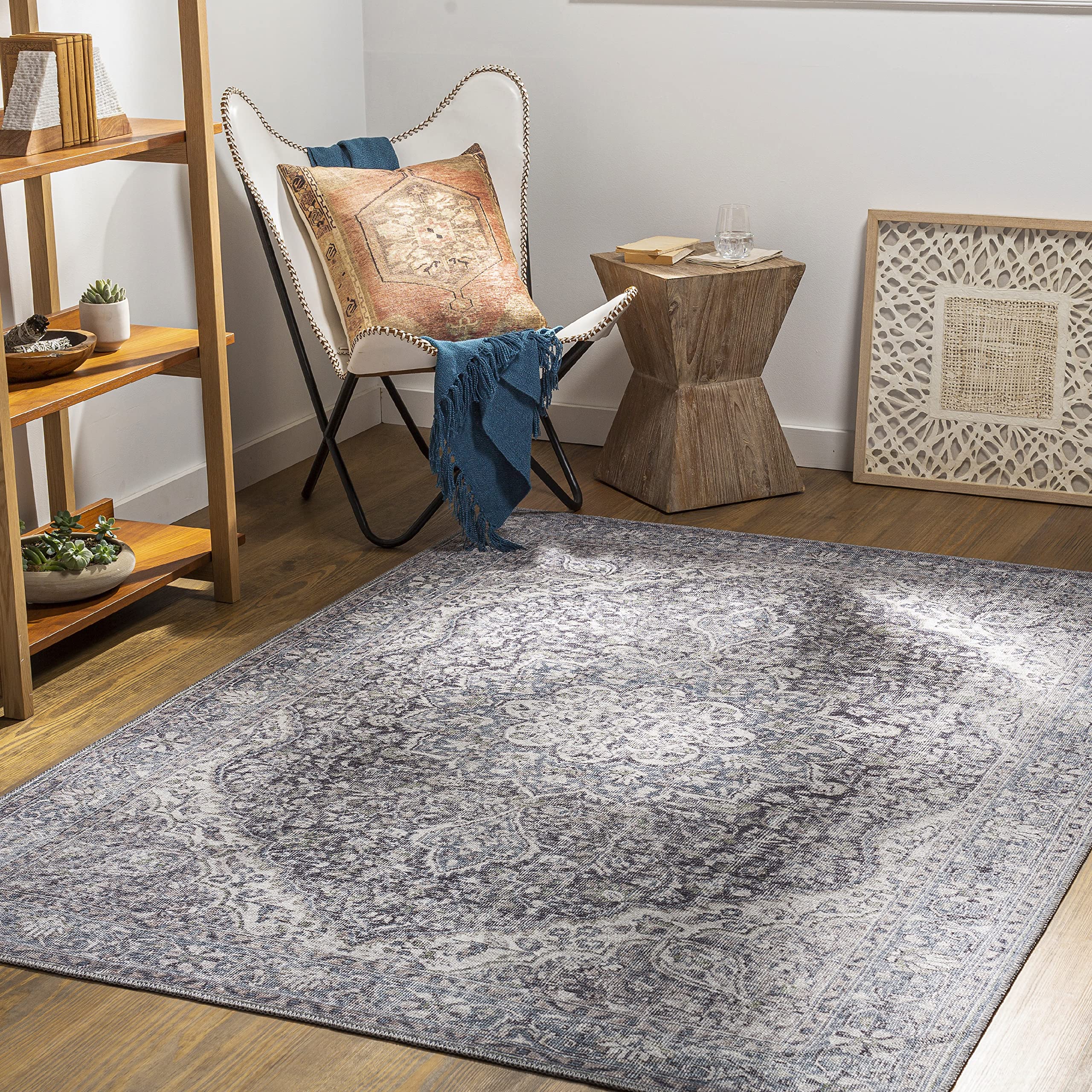 Mark&Day Washable Area Rugs 9x12 - Traditional Purple Taupe Machine Washable Rug for Living Room, Bedroom, Kitchen - Soft Gray Blue Carpet (9'3