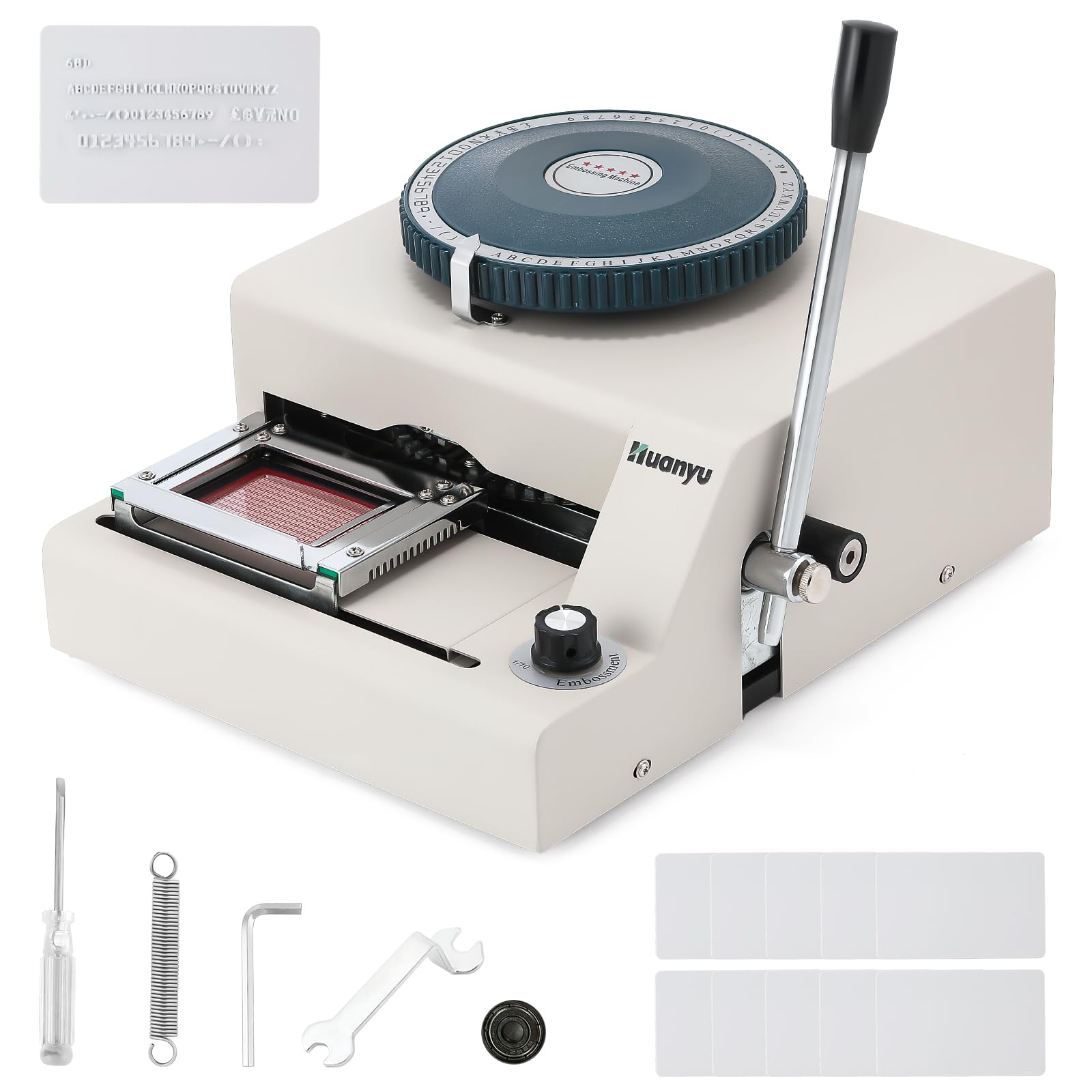 Huanyu PVC Card Embosser - Manual Embossing Machine for Credit Cards, ID, VIP & Gift Cards - 68 Characters Capacity - Letterpress Stamping Printer for Professional Use - Perfect for Offices, Banks, and Retail Stores