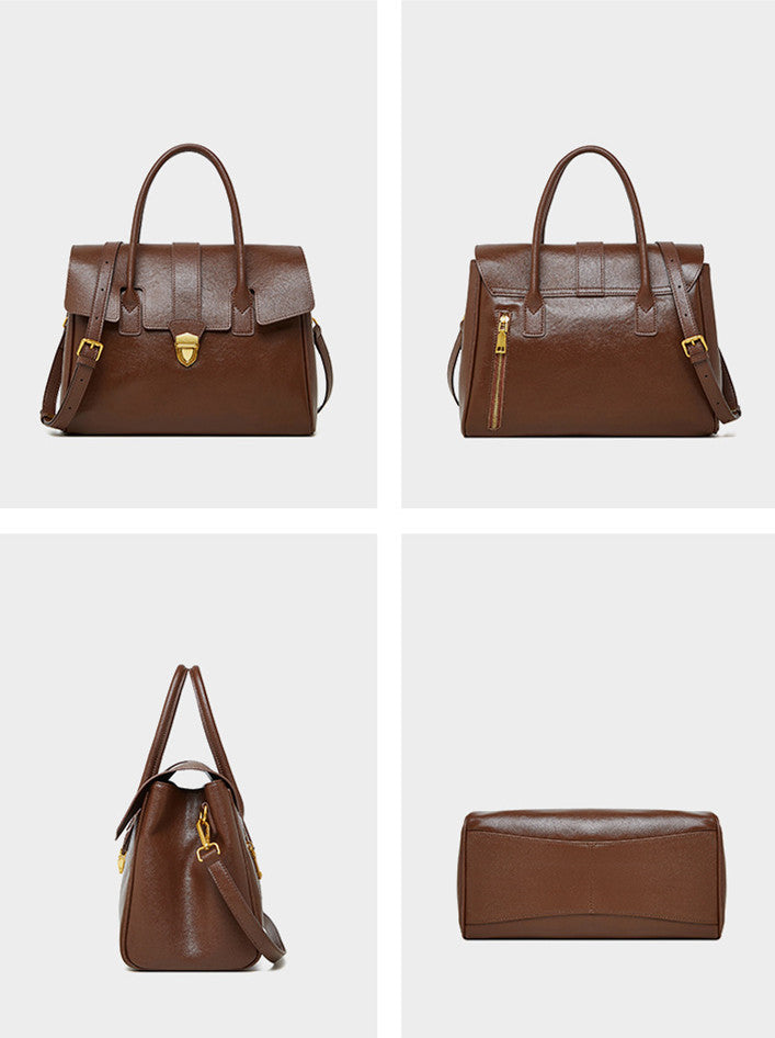 Stylish Leather Flap Work Bag for Women - Professional Office Tote with Multiple Pockets - Perfect for Business, Commuting & Travel