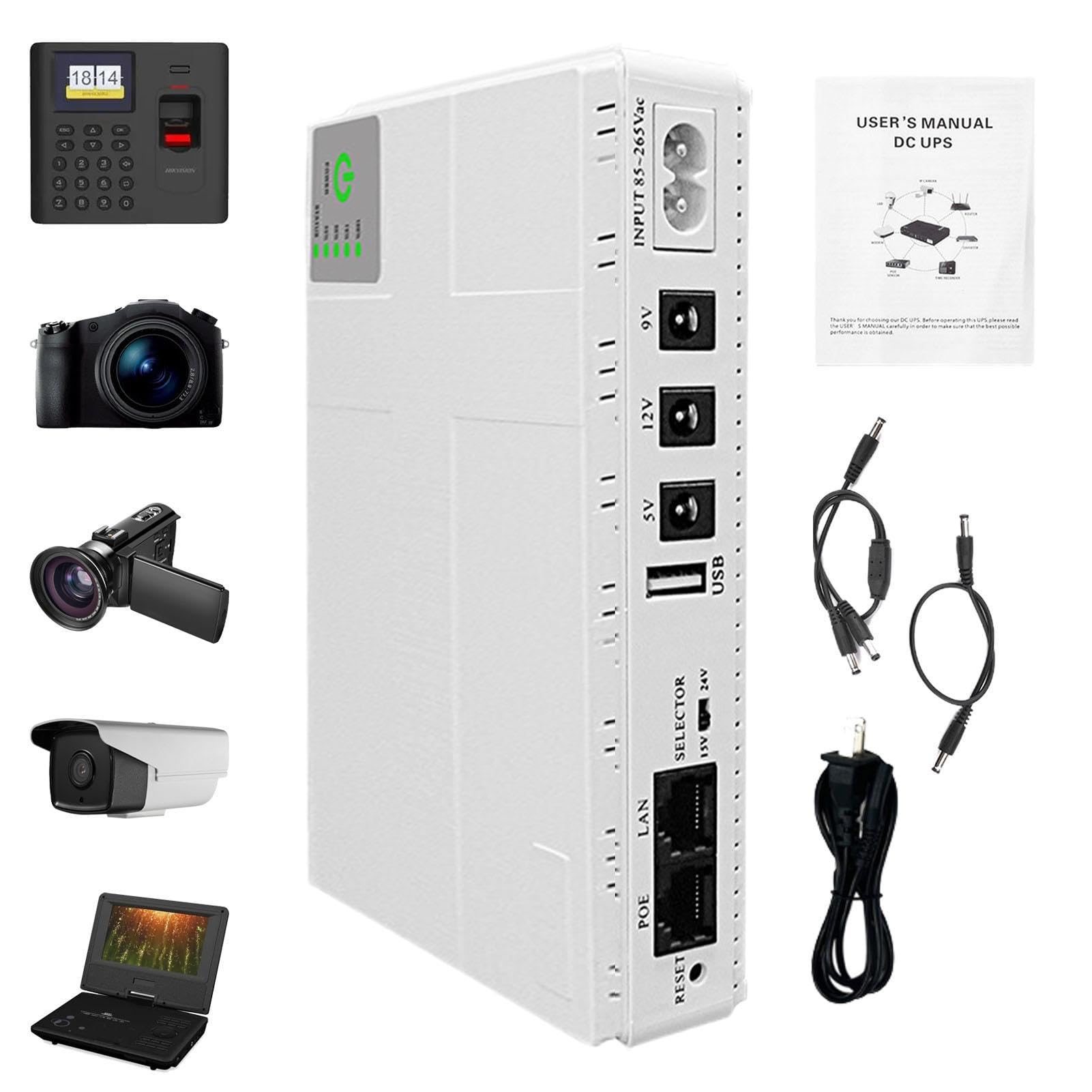 Portable UPS Power Supply with Two Output Ports - Uninterruptible Backup Battery for Internet Routers, Security Cameras & Home Office Devices | Compact & Easy to Carry Emergency Power Solution