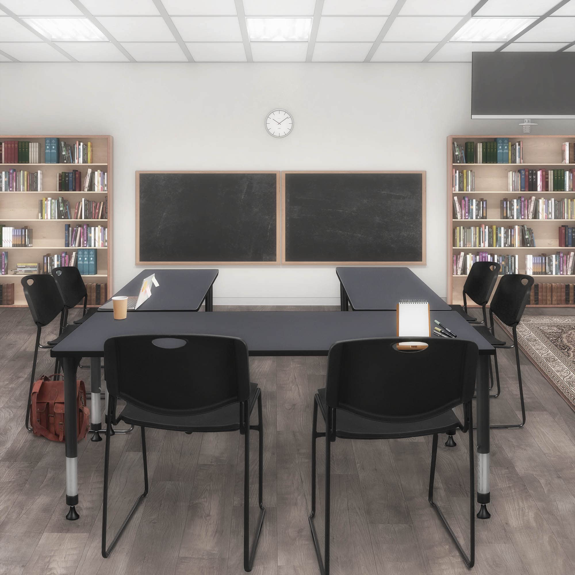 Regency Kee Adjustable Height Classroom Table Set with 2 Zeng Chairs - 48 x 24 Inches Grey & Black - Perfect for Schools, Offices, and Home Study Spaces