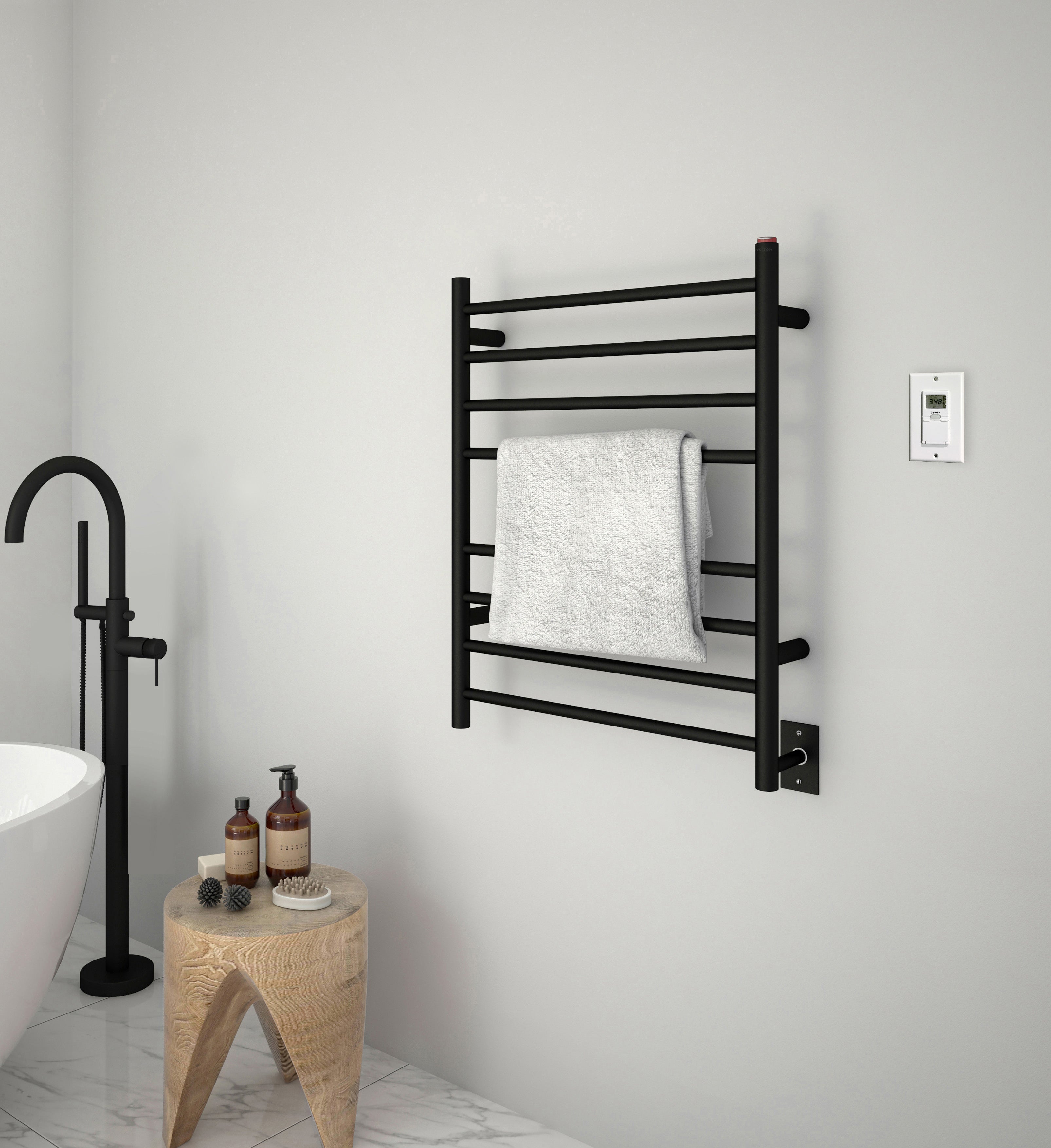 Premium Dual 8 Bar Hardwired & Plug-in Towel Warmer with Timer - Matte Black Finish | Bathroom Luxury for Spa, Hotel & Home Use