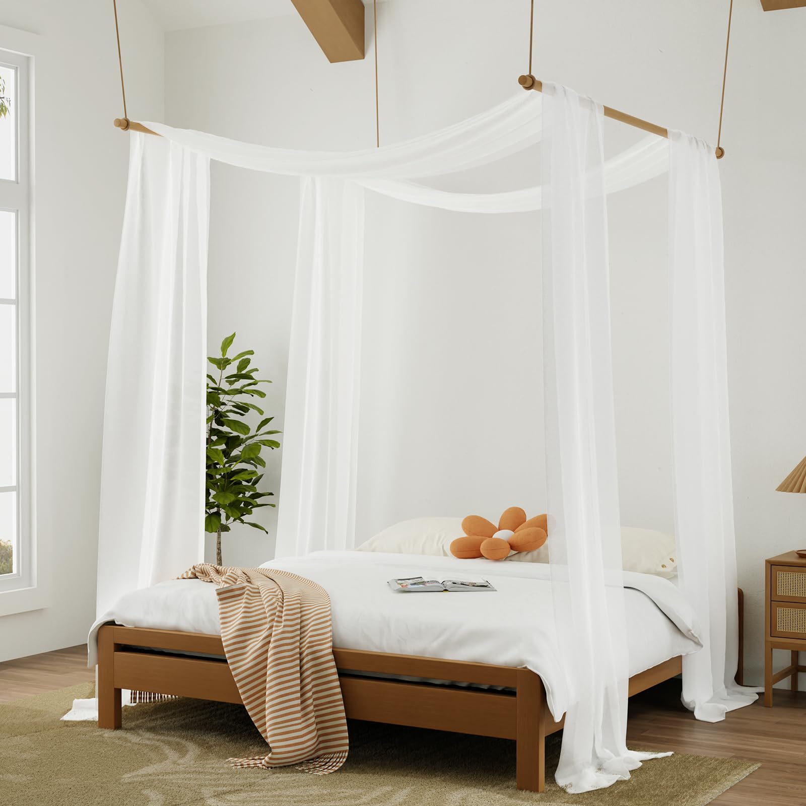 Luxury White Sheer Canopy Bed Curtains - 52 x 256 Inches 2-Panel Scarf Drapes for King Size Beds, Elegant Bedroom Decor for Adults & Girls Rooms - Perfect for Romantic, Boho or Princess-Themed Bedrooms
