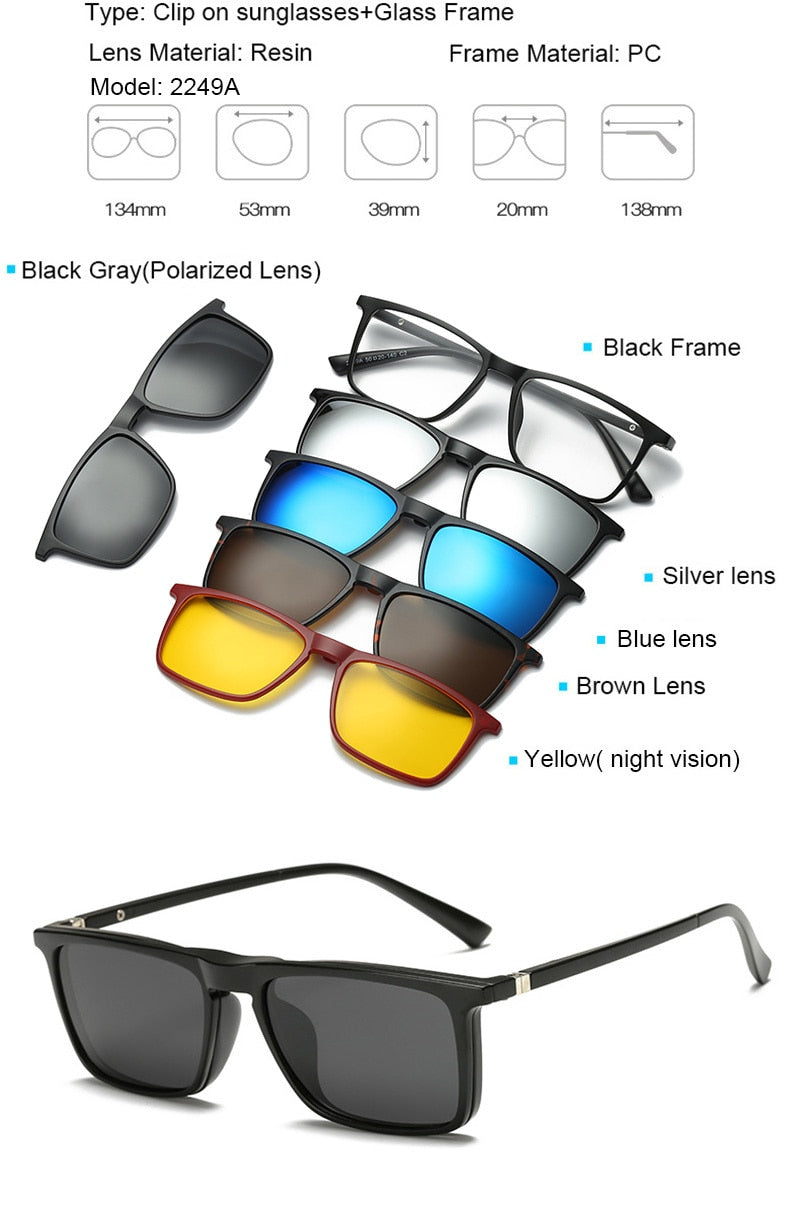 Brightzone Unisex Full Rim Square TR90 Eyeglasses with Clip-On Sunglasses - Lightweight & Durable Frame for Men & Women - Perfect for Outdoor Activities, Driving & Fashion Accessories