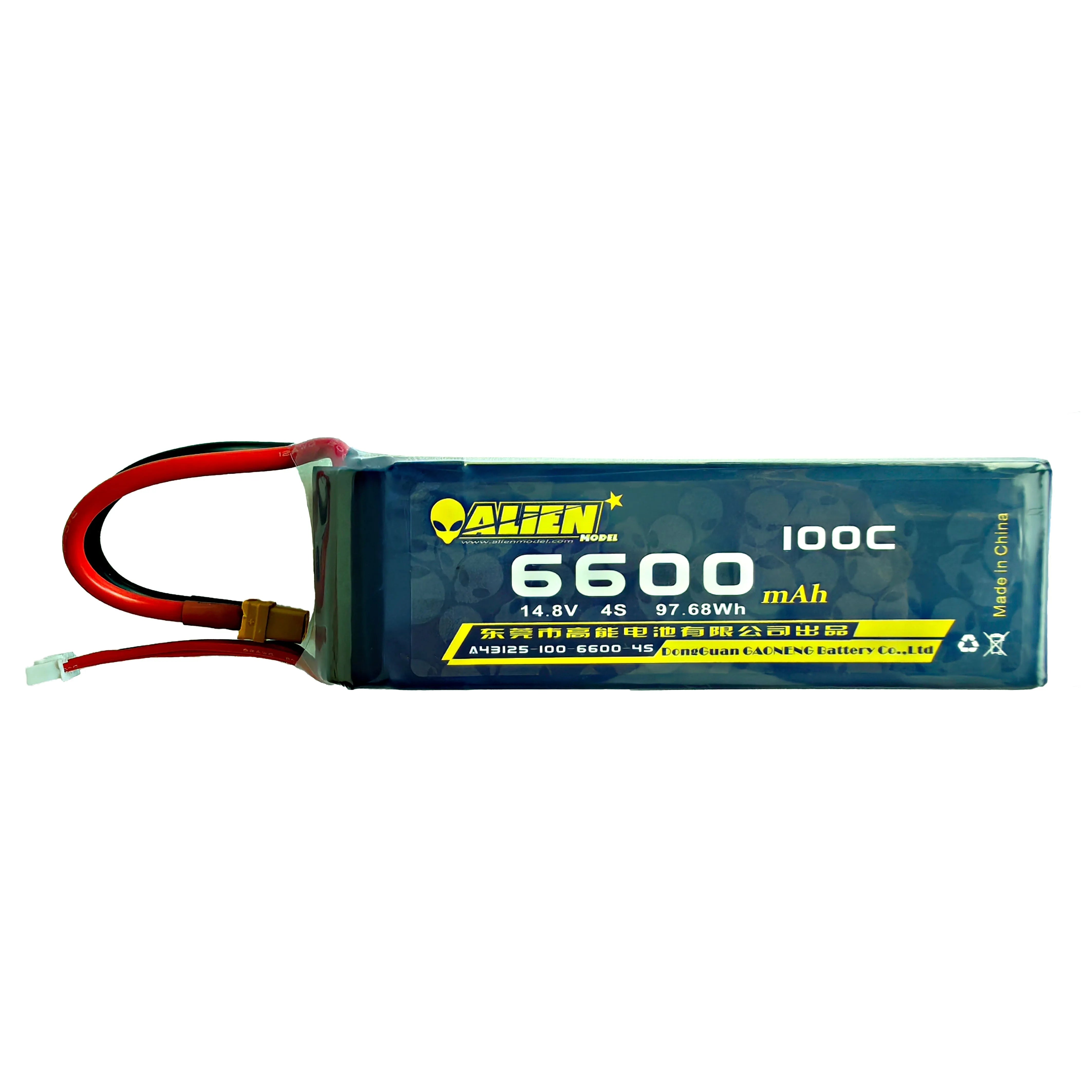 High-Capacity 6600mAh 14.8V 4S 100C LiPo Battery with XT60 Connector - Perfect for RC Drones, Cars, and High-Performance Hobby Models