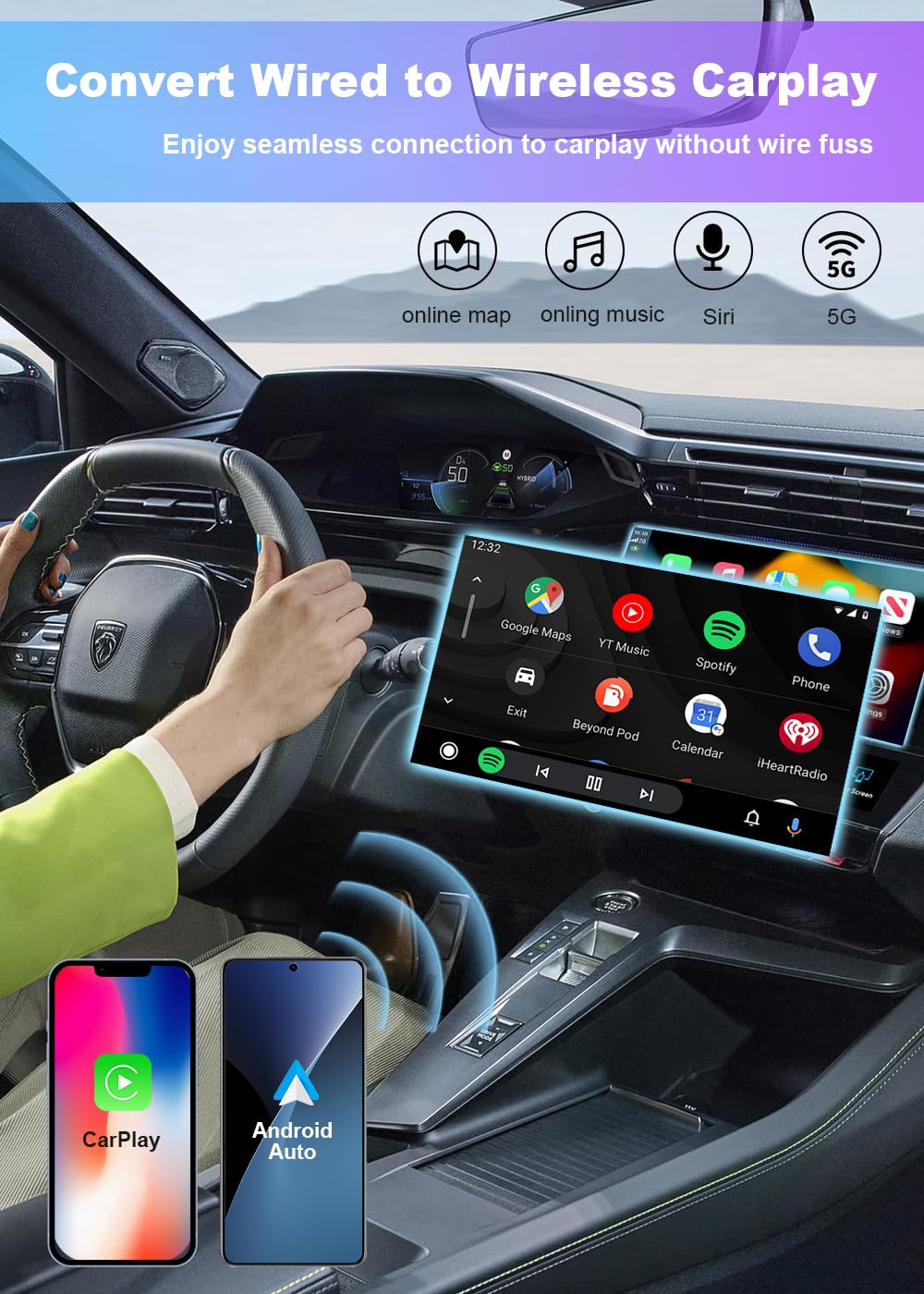 Wireless CarPlay & Android Auto Adapter 2-in-1 - Plug and Play USB Dongle for Factory Wired Cars (2015+ Models) - Compatible with 800+ Vehicles - Seamless Smartphone Connectivity for Safer Driving - Perfect for Commuting, Road Trips & Hands-Free Navigation (Black)