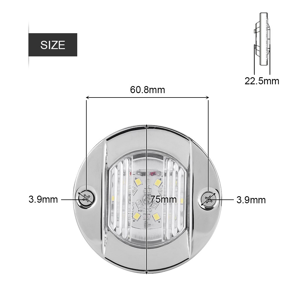 Waterproof LED Stern Lights for Boats - Stainless Steel Marine Transom Lights for Yachts & Sailboats (White) - Perfect for Night Navigation & Dock Safety