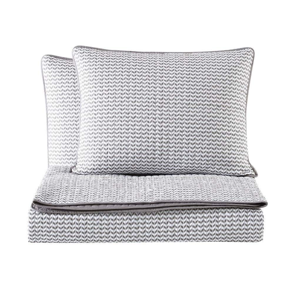 Mid-Century Modern 3-Piece Reversible King Size Quilt Set - Ultra Soft Lightweight Cotton Coverlet with Geometric Pattern in Taupe & Brown | Durable & Comfortable for Bedroom Decor, Guest Room, and Cozy Home Styling