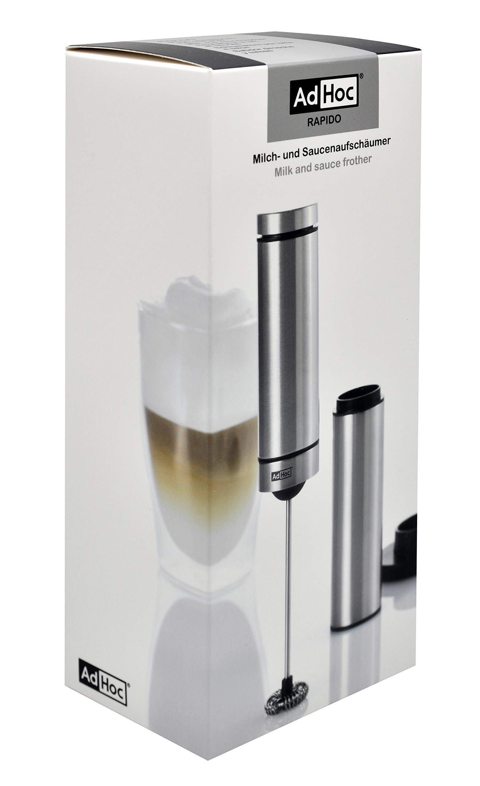 AdHoc Rapido Automatic Milk Frother & Sauce Whisk - Stainless Steel & Black - Perfect for Lattes, Cappuccinos, Hot Chocolate & Dessert Sauces