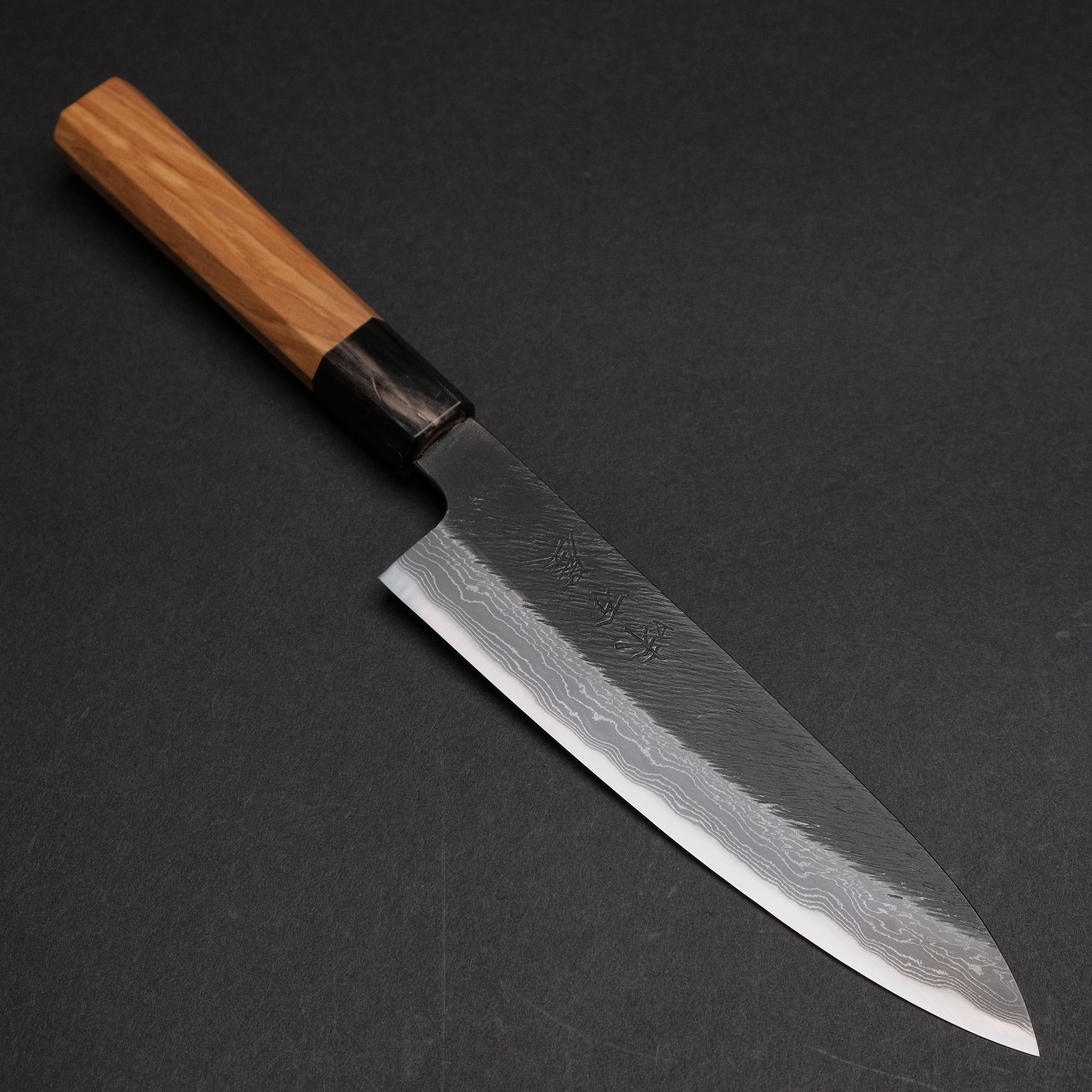 Premium Ajikataya White #2 Matsuba Damascus Petty Knife 150mm - Olive Wood & Buffalo Horn Handle - Japanese Kitchen Knife for Slicing, Peeling & Precision Cutting - Perfect for Chefs & Home Cooking