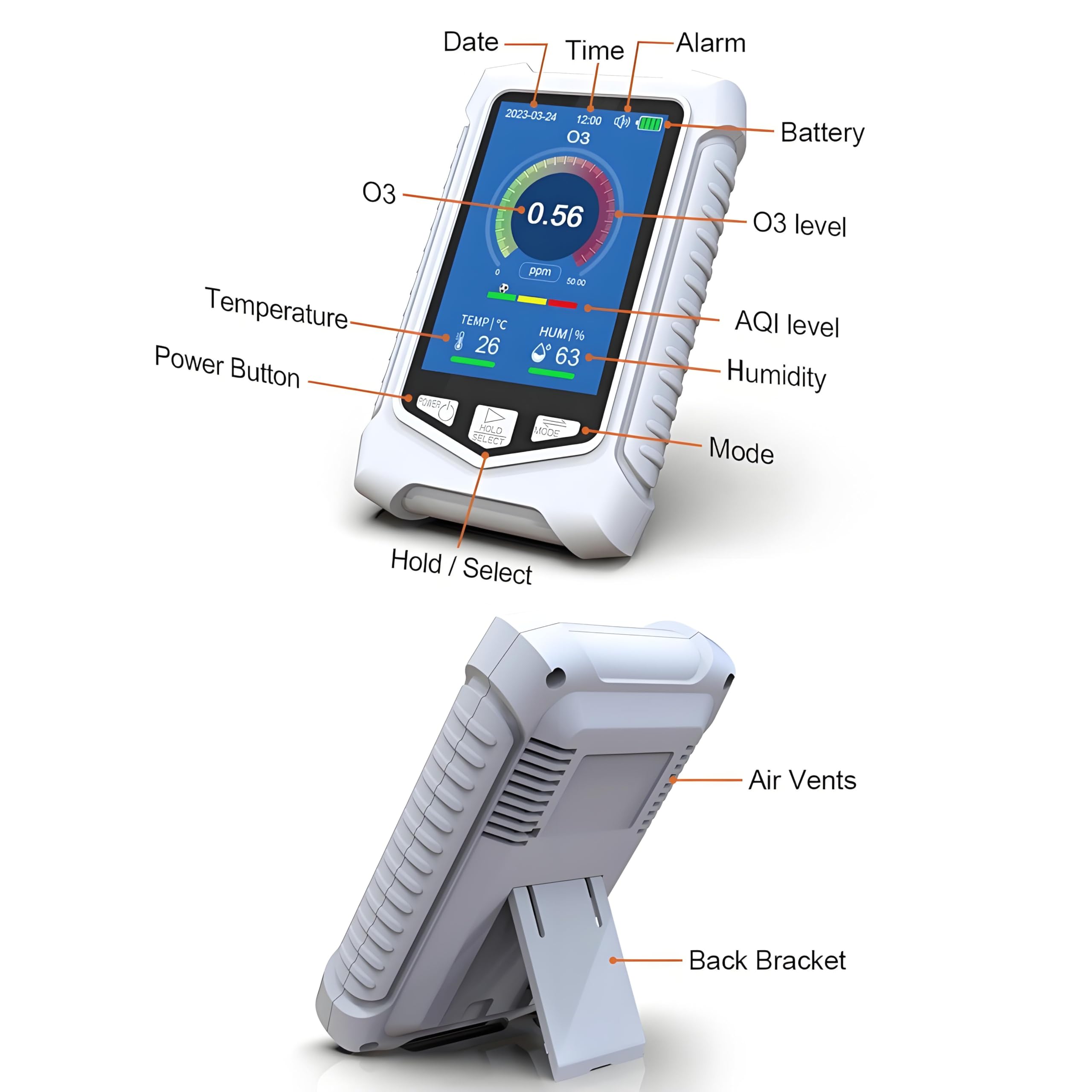 Portable Air Quality Monitor - Handheld Gas Detector with 0.01ppm Resolution, USB Rechargeable for Indoor/Outdoor Pollution Testing | Perfect for Home, Office & Travel Safety