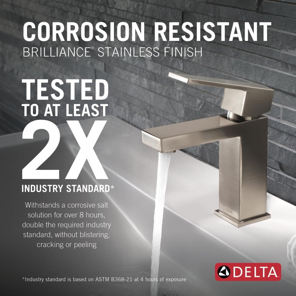 Delta Brushed Nickel Bathroom Faucet - 1.2 GPM Single Handle Sink Faucet with Pop-Up Drain for Modern Bathrooms