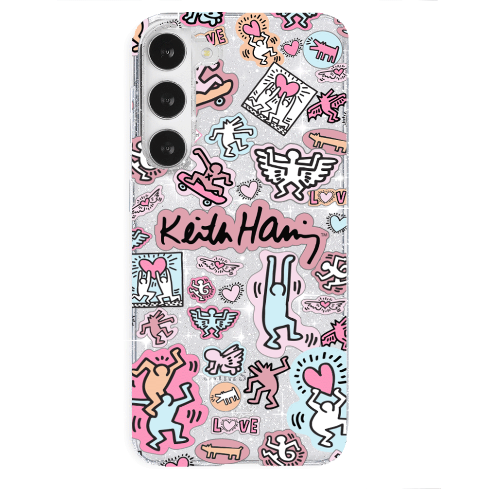 Keith Haring Pastel Glitter Samsung Phone Case - Trendy Protective Cover for Galaxy S21/S20/Note 20 - Cute Artistic Design for Everyday Use & Gift Giving