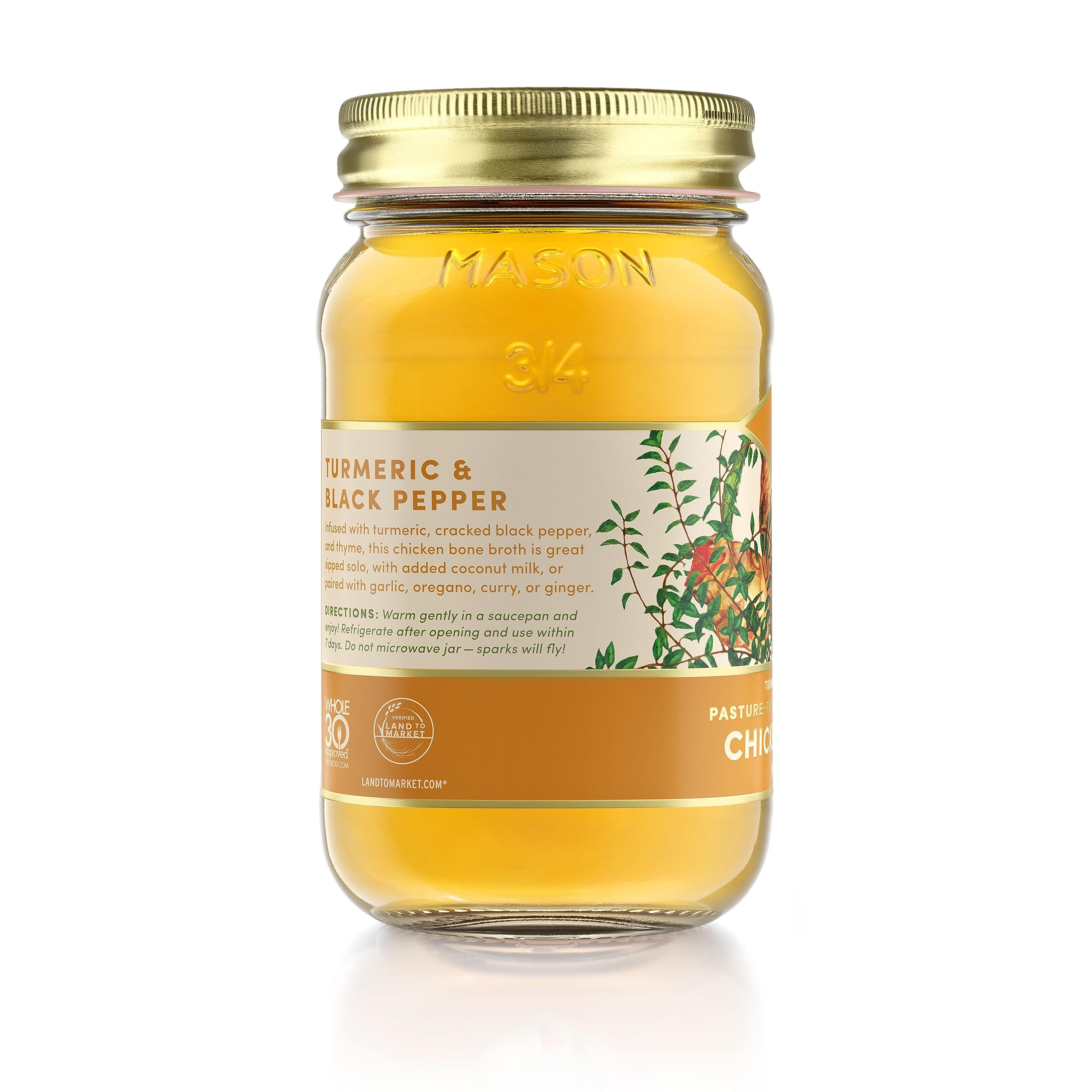 Organic Turmeric & Black Pepper Infused FOND Pasture-Raised Regenerative Chicken Bone Broth - Keto, Paleo & Immune Support for Soups, Cooking & Wellness
