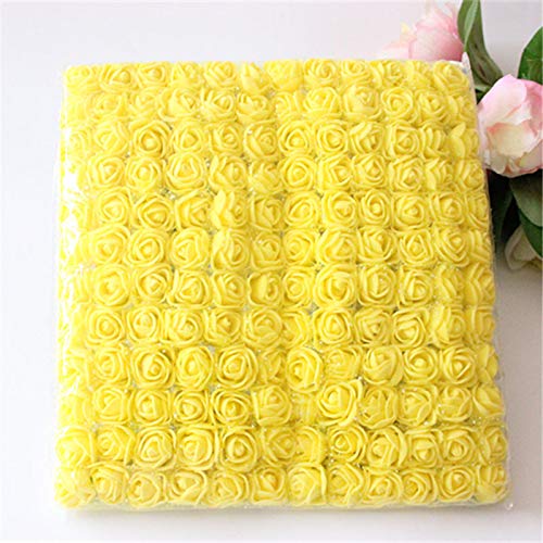 144 pcs 2cm Mini Artificial Foam Roses - Yellow Fake Flowers for DIY Crafts, Wreaths, Wedding Bouquets & Scrapbooking Decorations | Perfect for Home Decor, Party Centerpieces & Gift Wrapping Accents