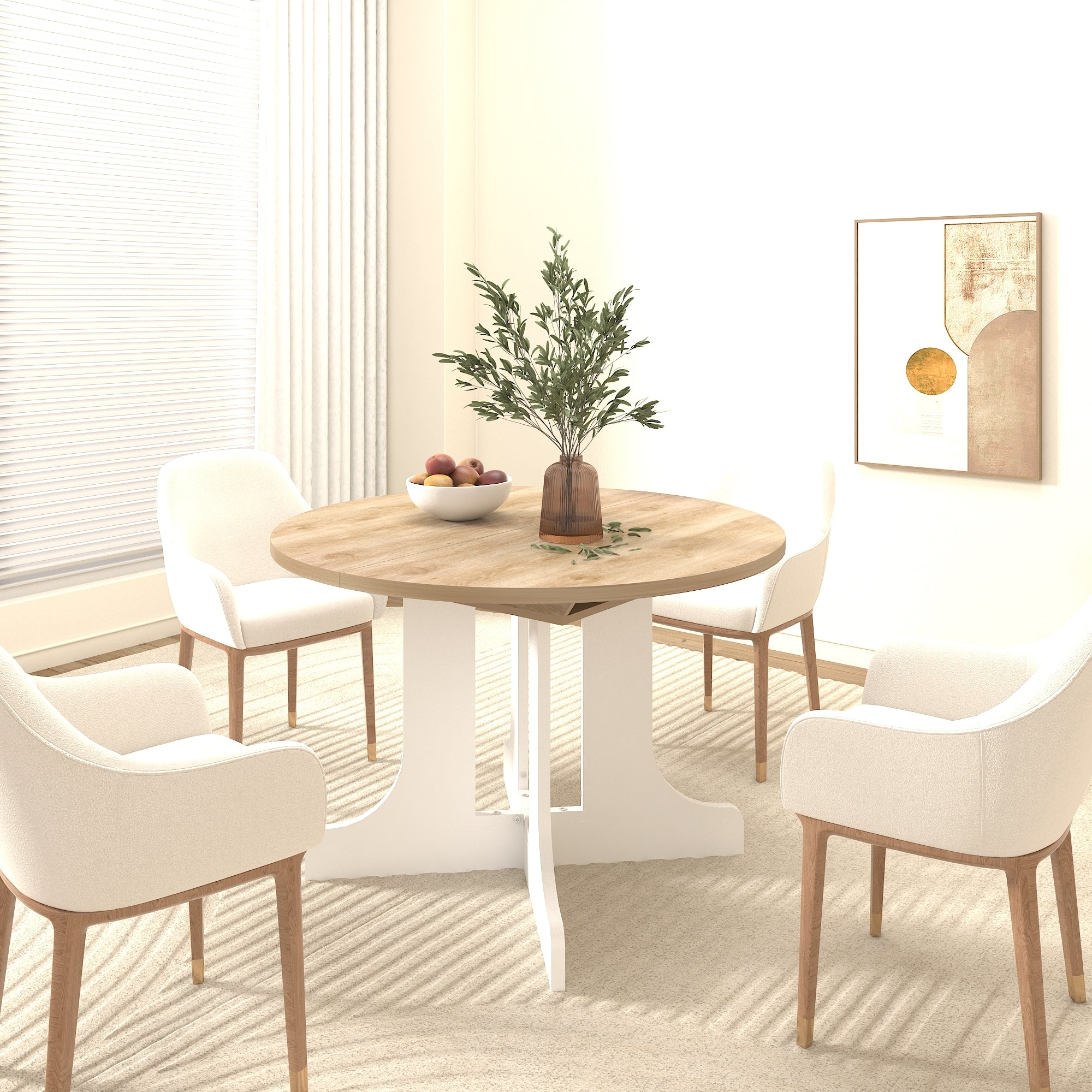 Expandable Farmhouse Dining Table 59x43 Inch Oval Table with Removable Leaf & X-Shaped Trestle Base - Perfect for Kitchen, Dining Room, and Rustic Home Decor (White)