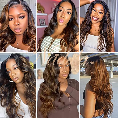 Nadula 12A Grade Brazilian Human Hair Bundles - 100% Unprocessed Virgin Hair, Brown Balayage Body Wave (14