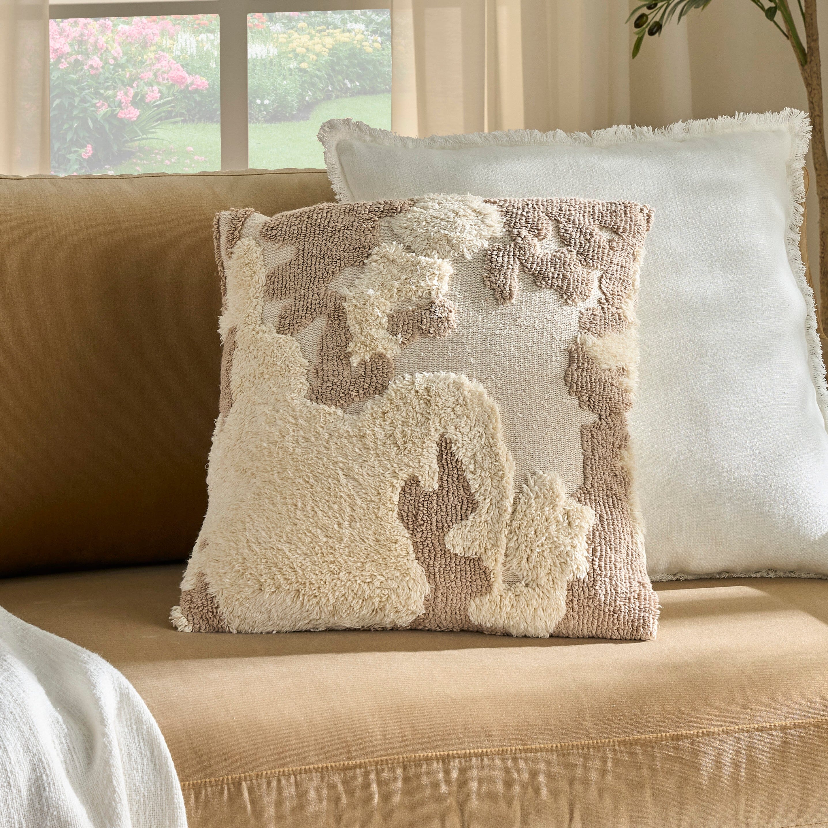 Premium 18x18 Inch Beige Indoor Throw Pillow - Soft Decorative Cushion for Sofa, Bed & Living Room - Mina Victory Lifestyle RC039 - Perfect for Home Decor, Cozy Comfort & Stylish Accents