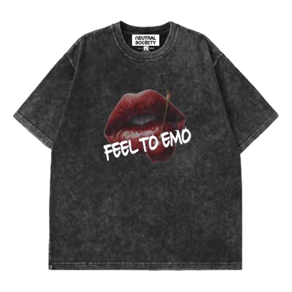 NEUTRAL SOCIETY SNOW WASH MOUTH TEE BLACK - Soft Washed Cotton T-Shirt for Men & Women - Perfect for Casual Wear, Street Style and Everyday Outfits