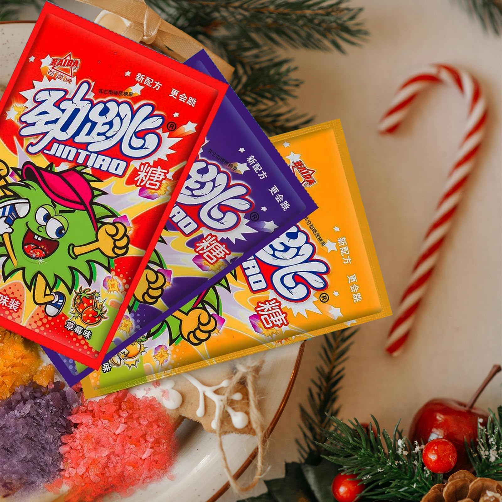 Assorted Popping Candy 60 Pack - Strawberry, Orange, Grape Flavors for Parties & Gifts