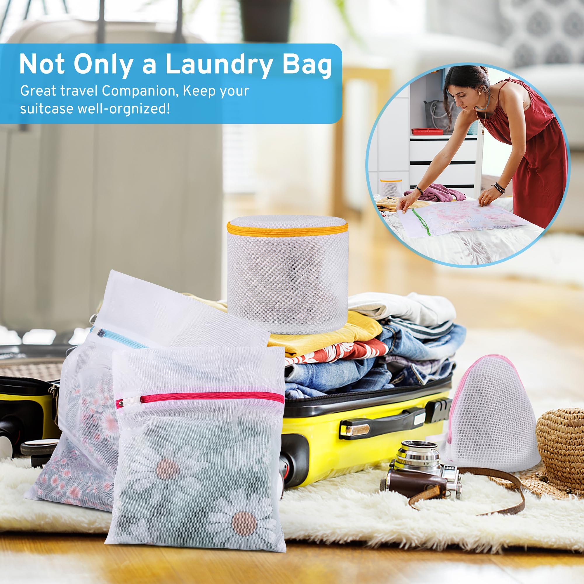 Ultimate 7-Pack Mesh Laundry Bags Set with Auto-Lock Zipper - 6 Sizes for Delicates, Lingerie, Jeans, Blouses & Stockings - Gentle Wash Protection for Bras & Delicate Clothing - Perfect for Travel & Home Laundry Care