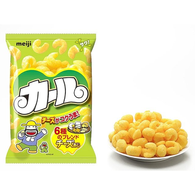 Meiji Karl Cheese Curls Corn Puffs Snack 64g - Crunchy Japanese Cheese Flavored Corn Snacks for Parties, School Lunches & Movie Nights