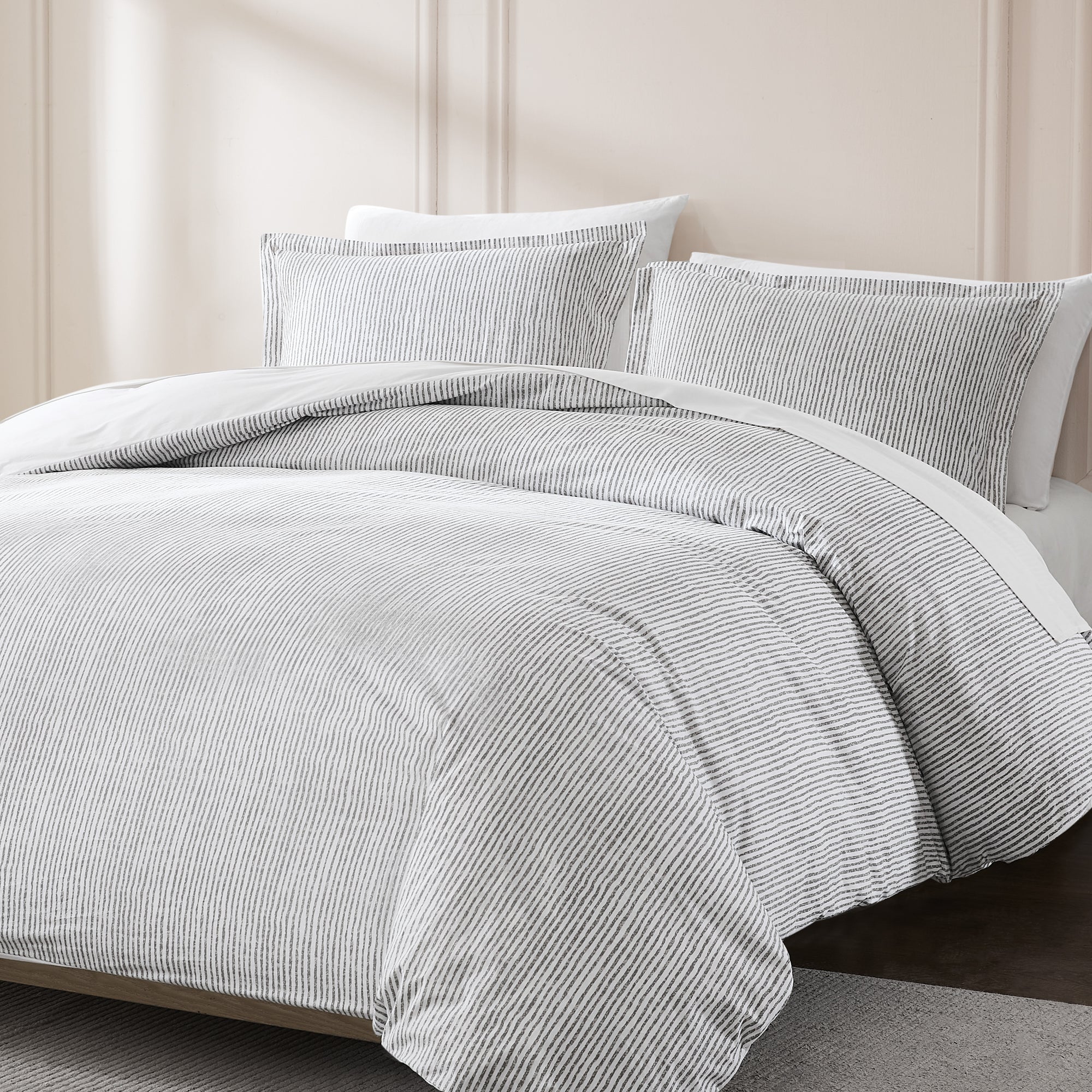 Premium Lima Stripe Cotton Duvet Cover Set - Queen Size, 3-Piece Bedding Set with Pillowcases - Soft & Breathable for All Seasons - Perfect for Master Bedroom, Guest Room & Vacation Homes