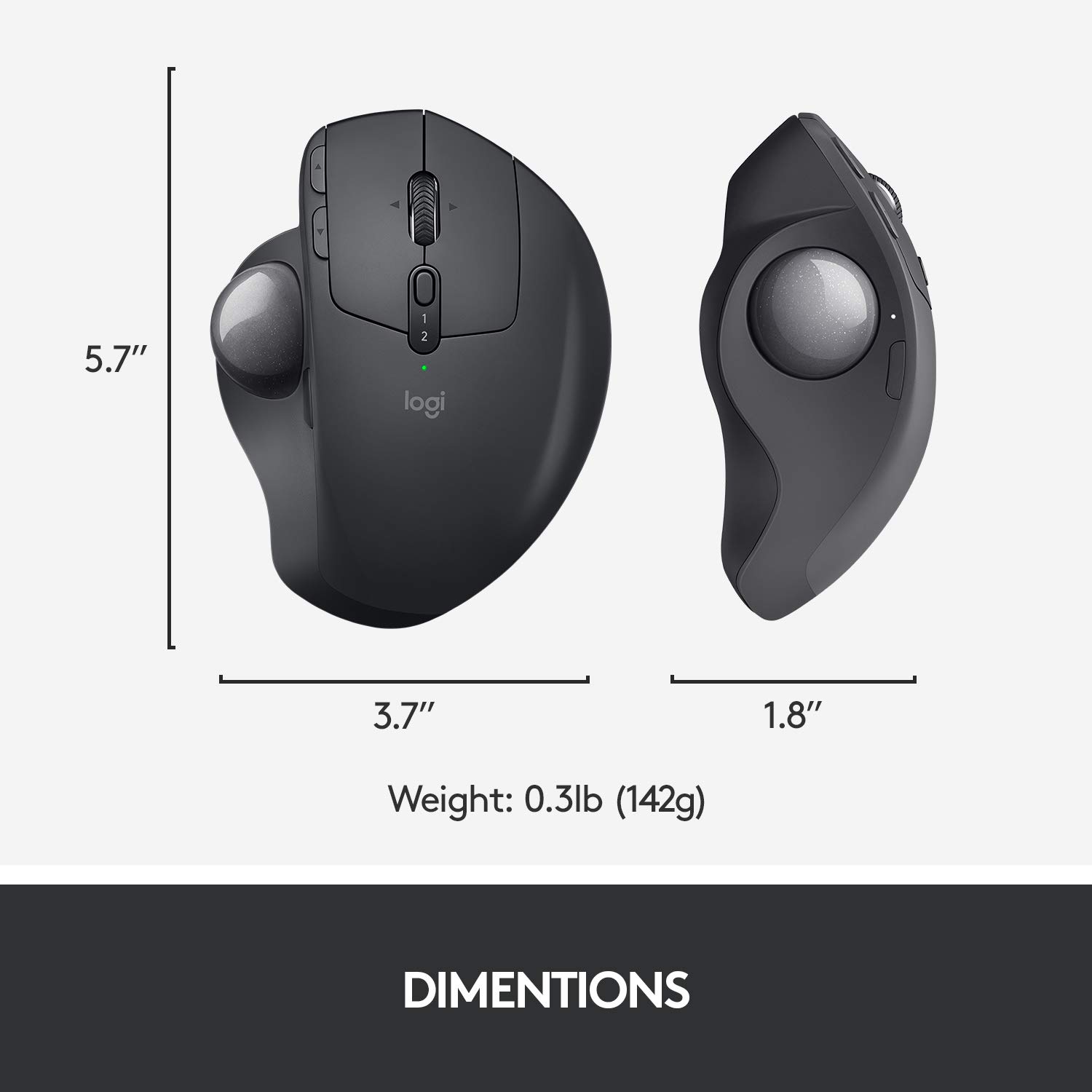 Logitech MX Ergo Wireless Trackball Mouse - Ergonomic Design, Bluetooth/USB Connectivity, Rechargeable for Windows & Mac - Perfect for Office Work, Graphic Design & CAD Professionals