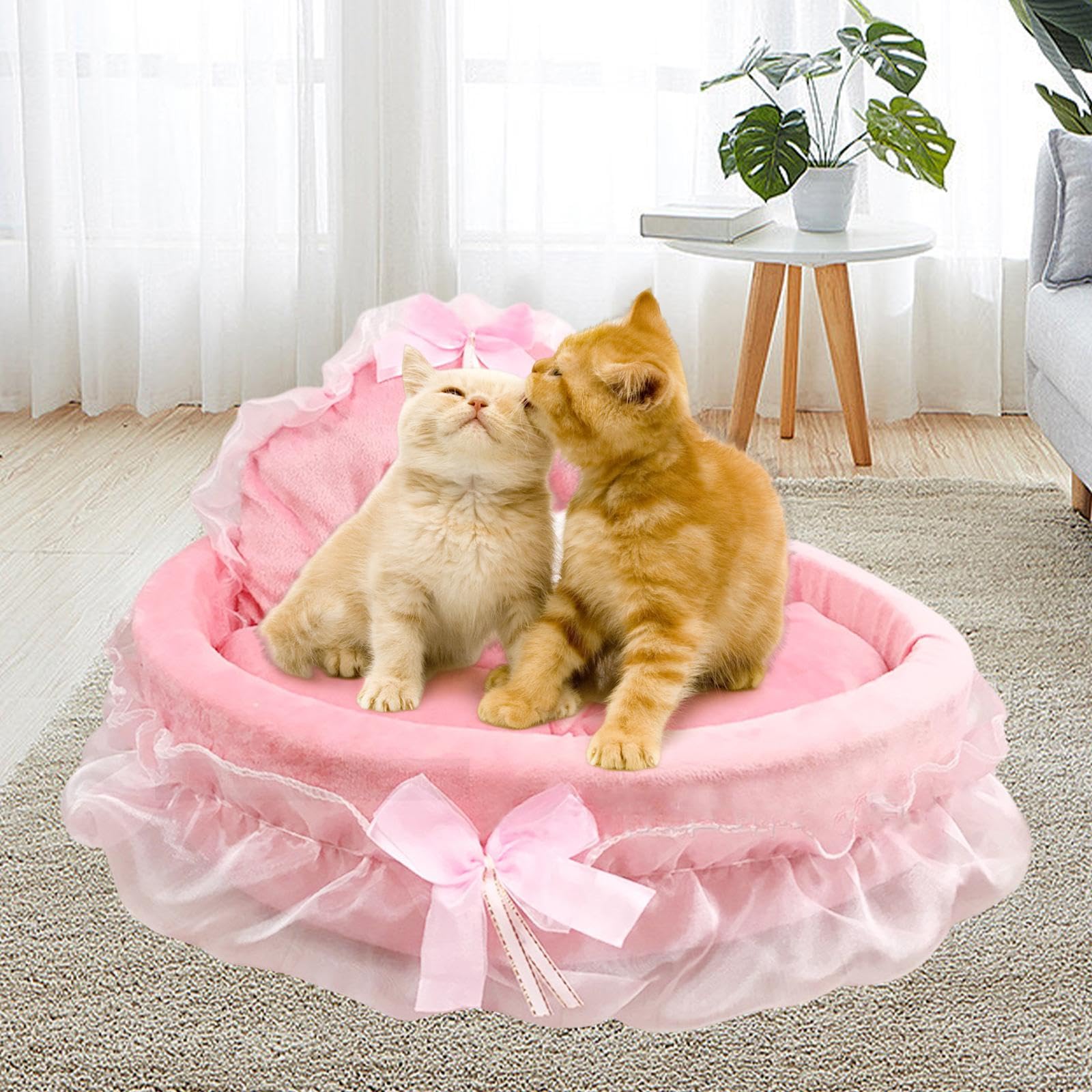 **Pink Princess Dog Bed - Washable Pet Couch with Lace Trim, Soft Thick Cushion for Large Dogs & Cats, Cozy Kennel Sleeping Bed for Puppies & Kittens (Pink, Size S) - Perfect for Living Room, Bedroom & Pet Travel**
