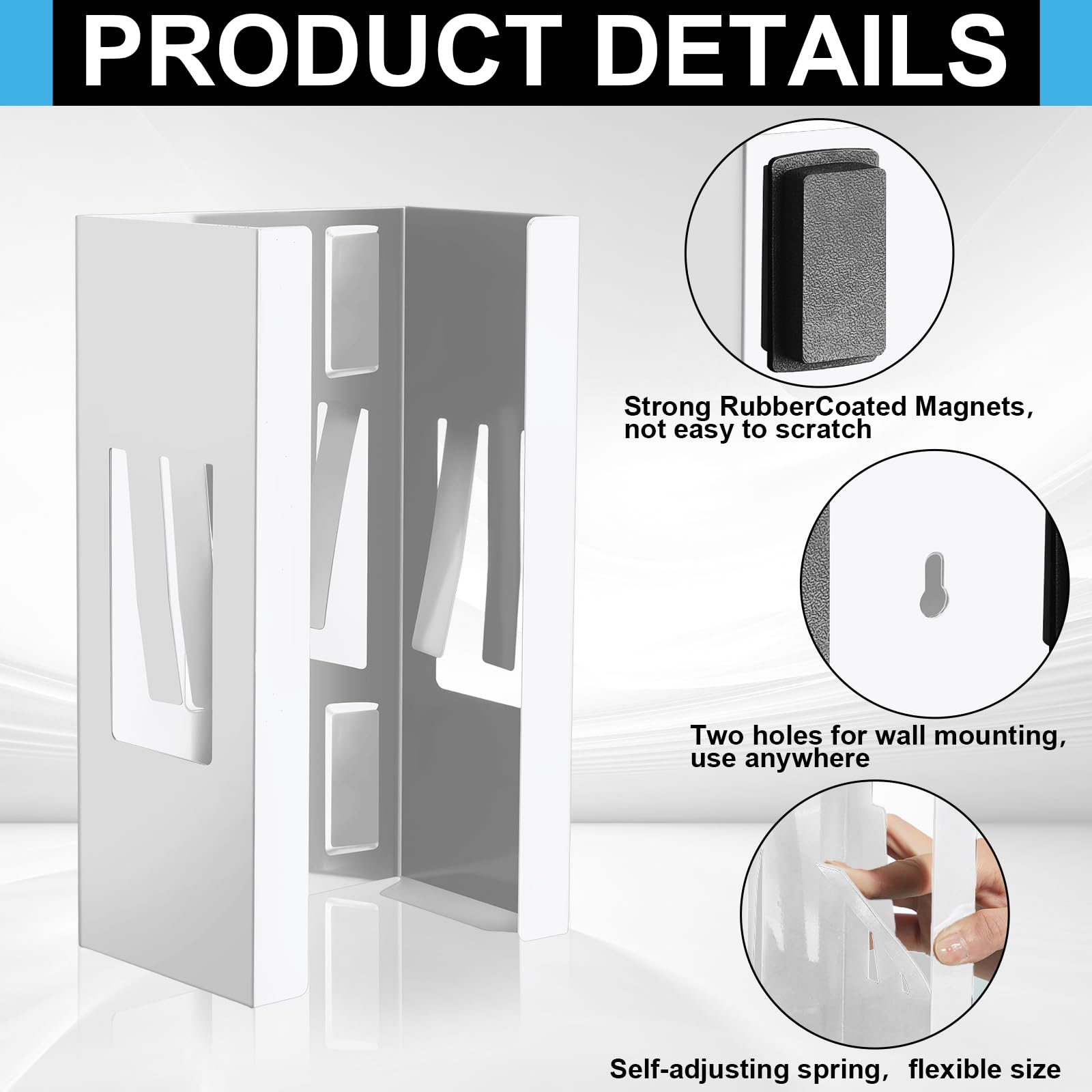 Lounsweer 2 Pack Magnetic Glove Dispenser Holders - Commercial Quality Glove & Towel Organizer for Kitchen, Fridge, Office, Workshop, Garage, Hospital - Wall Mount White Storage Box (Perfect for Sanitary Glove Storage & Easy Access)