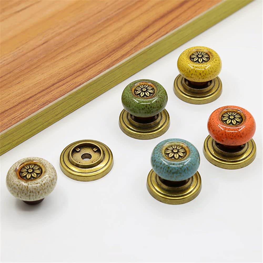 2 Pcs Leopard Print Green Ceramic Cabinet Knobs - Vintage Shabby Chic Drawer Pulls with Bronze Hardware - Perfect for Kitchen Cabinets, Dressers & DIY Furniture Upcycling Projects