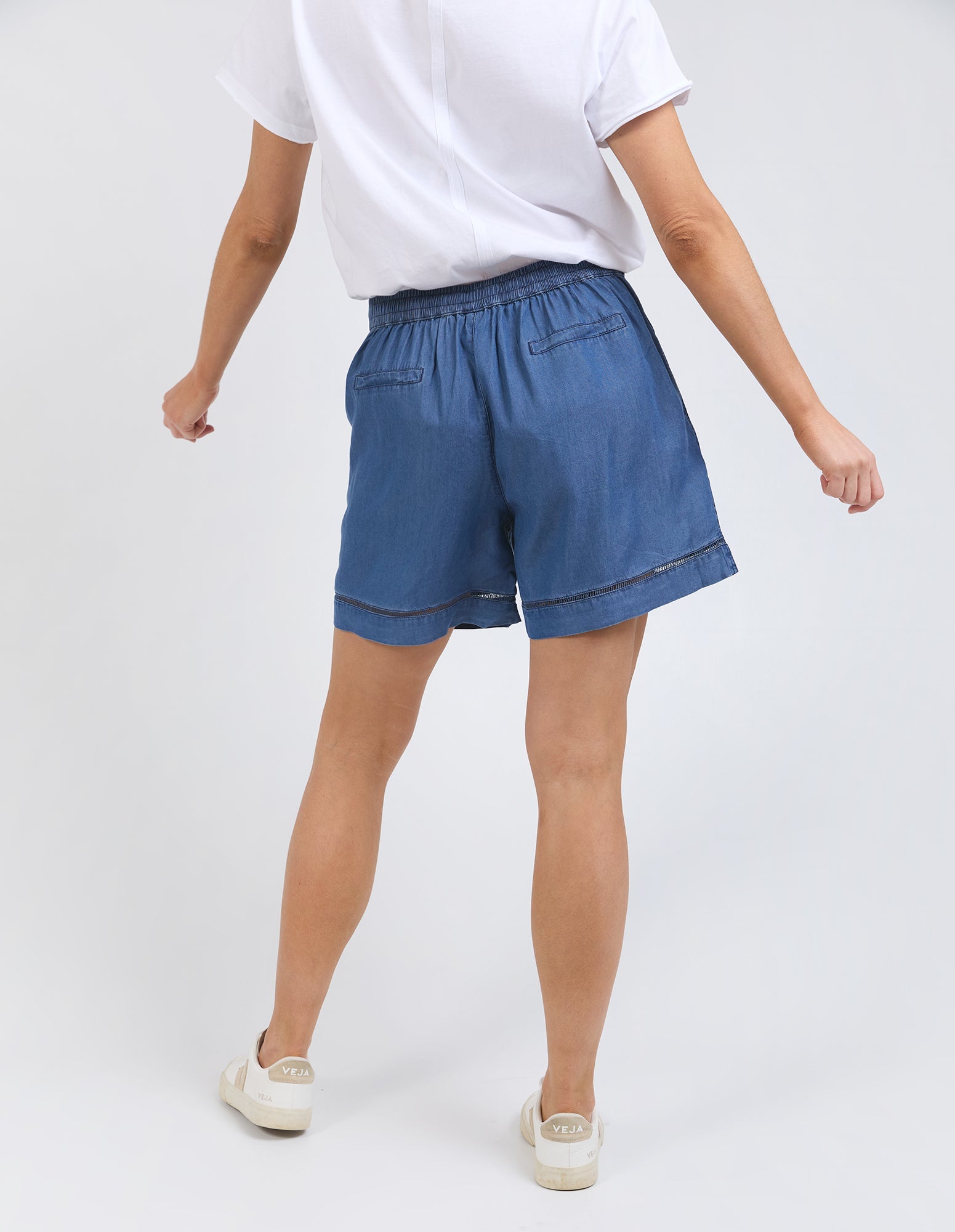Elm Astrid Chambray Shorts - Women's Dark Blue Washed Denim Shorts for Casual Wear & Summer Outfits