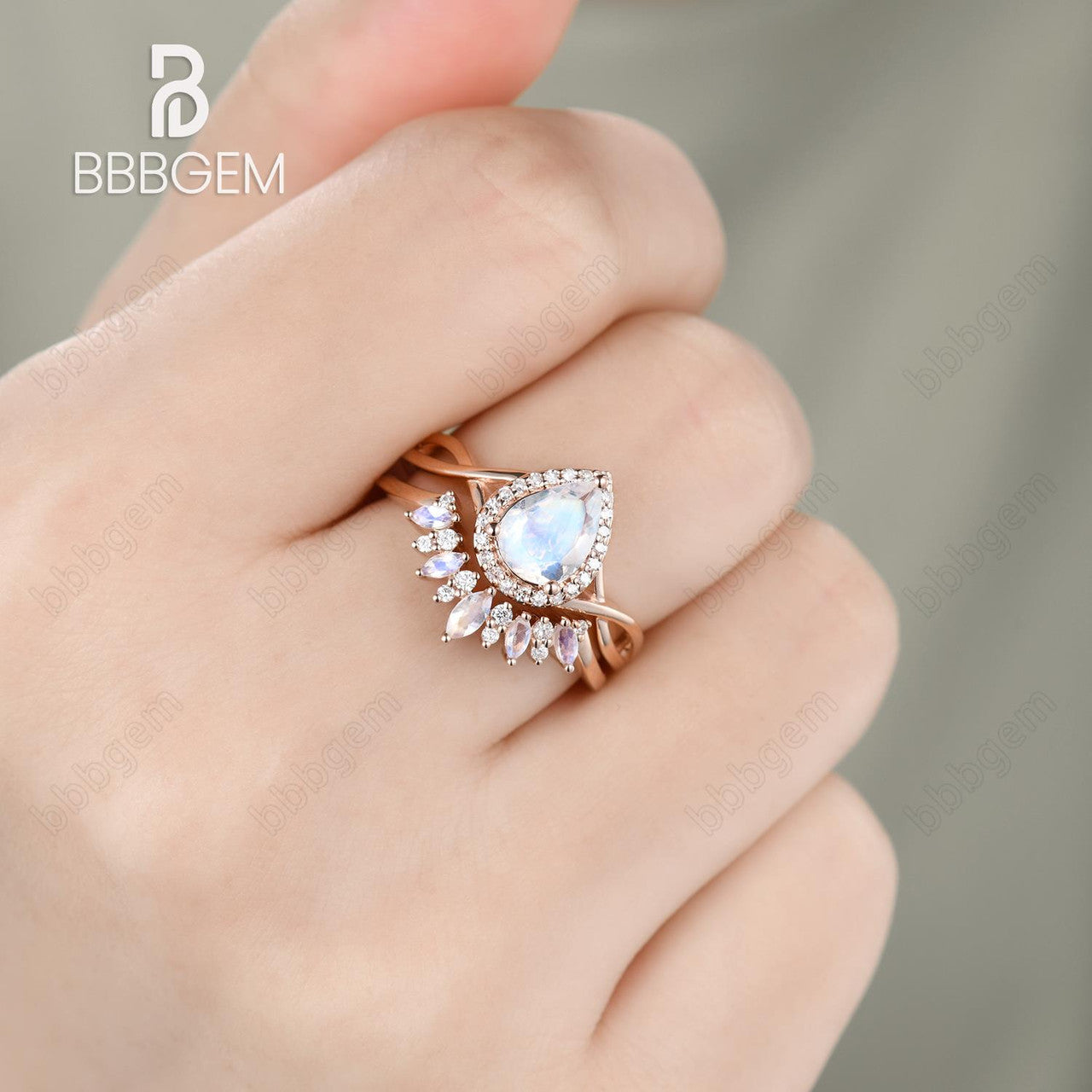 Moonstone Bridal Set - Unique Marquise & Pear Shaped Wedding Ring Set for Women | Perfect for Engagement, Anniversary & Bridal Jewelry Gifts