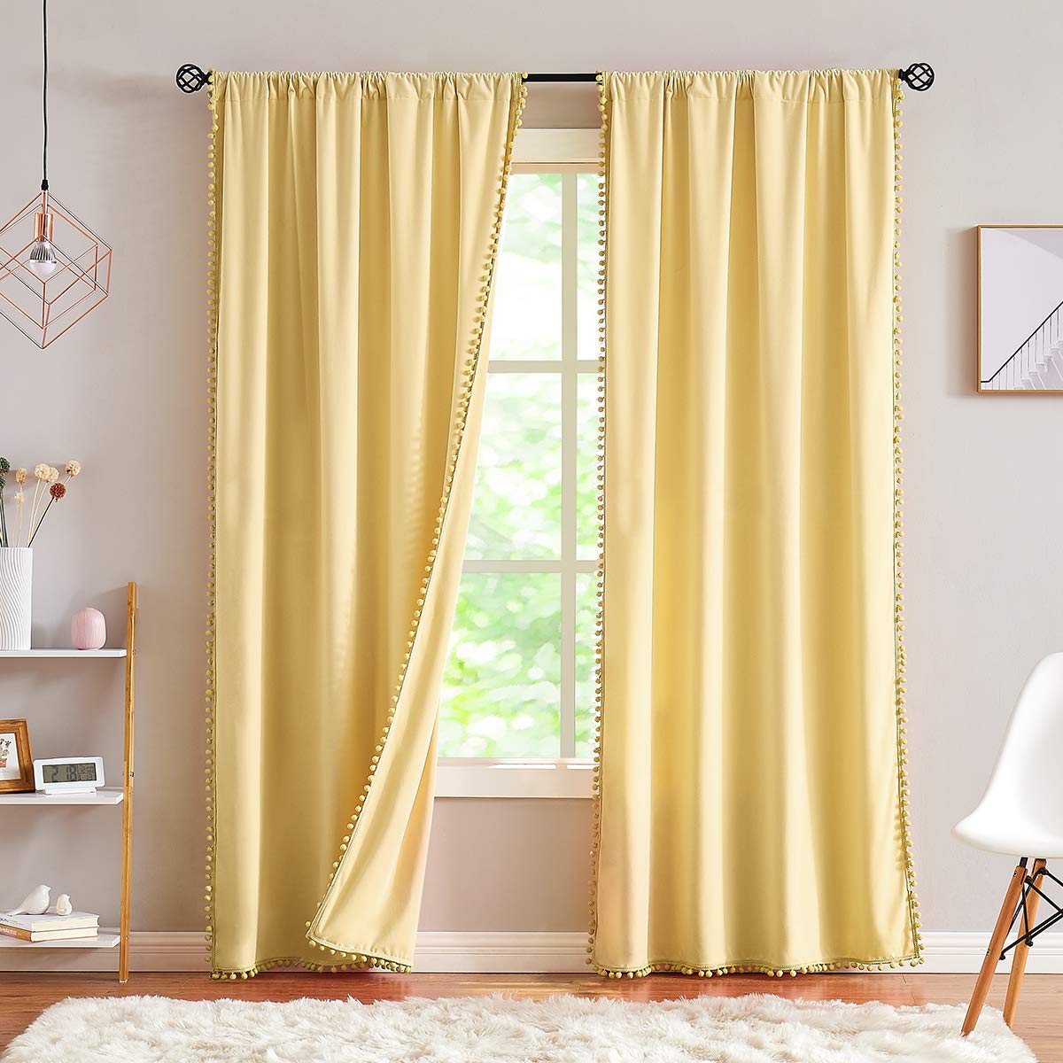 Luxury Yellow Pompom Velvet Curtains 84