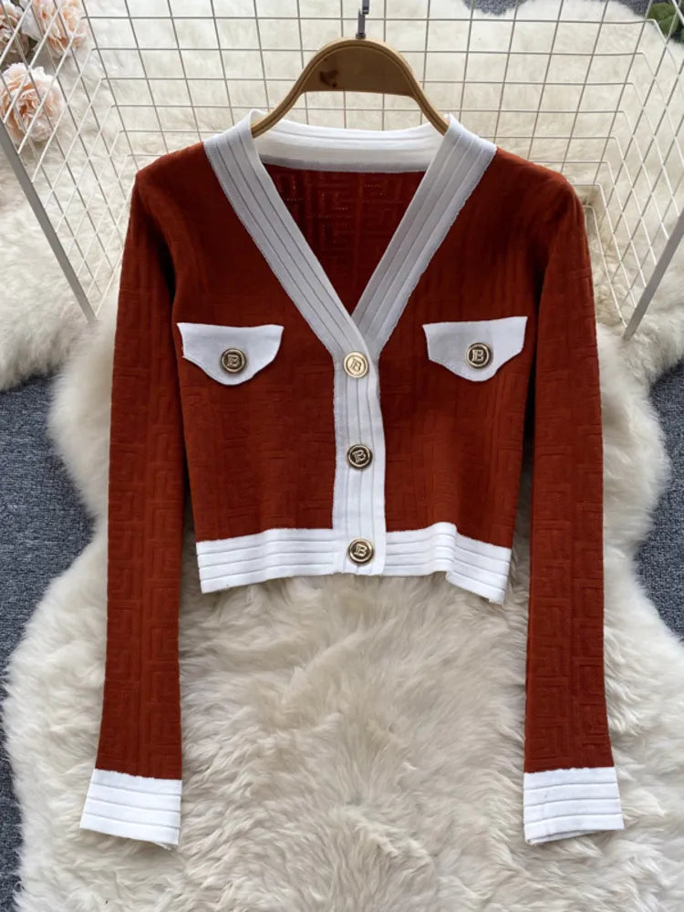 Women's Autumn Knitwear Suits - Cozy Knitted Cardigan Coat & Suspender Knit Dress 2-Piece Set | Streetwear Outfit for Fall Fashion, Date Nights & Casual Wear