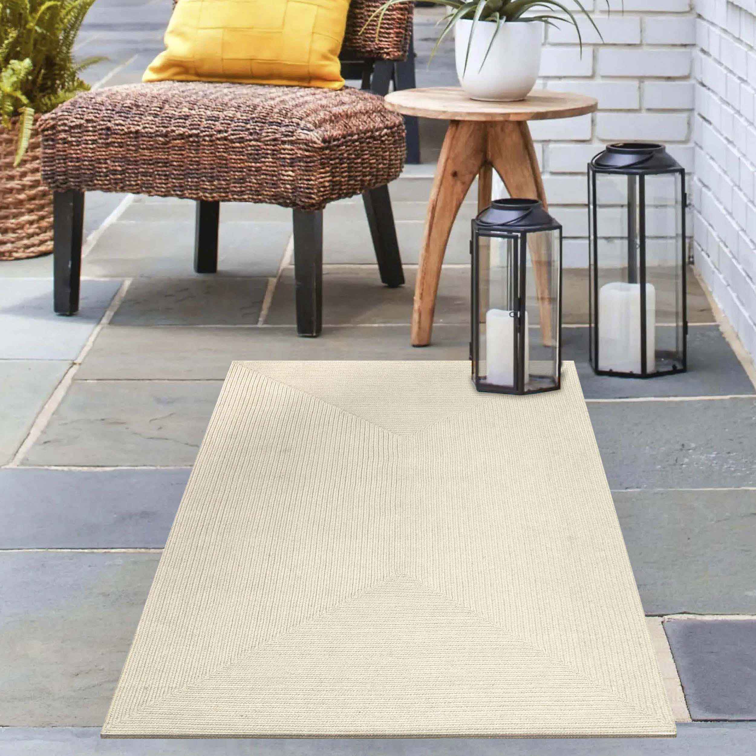 Bohemian Rectangle Braided Area Rug - Non-Slip Indoor Outdoor Rug for Living Room, Bedroom, Patio - Soft Woven Jute Natural Fiber Floor Mat for Home Decor